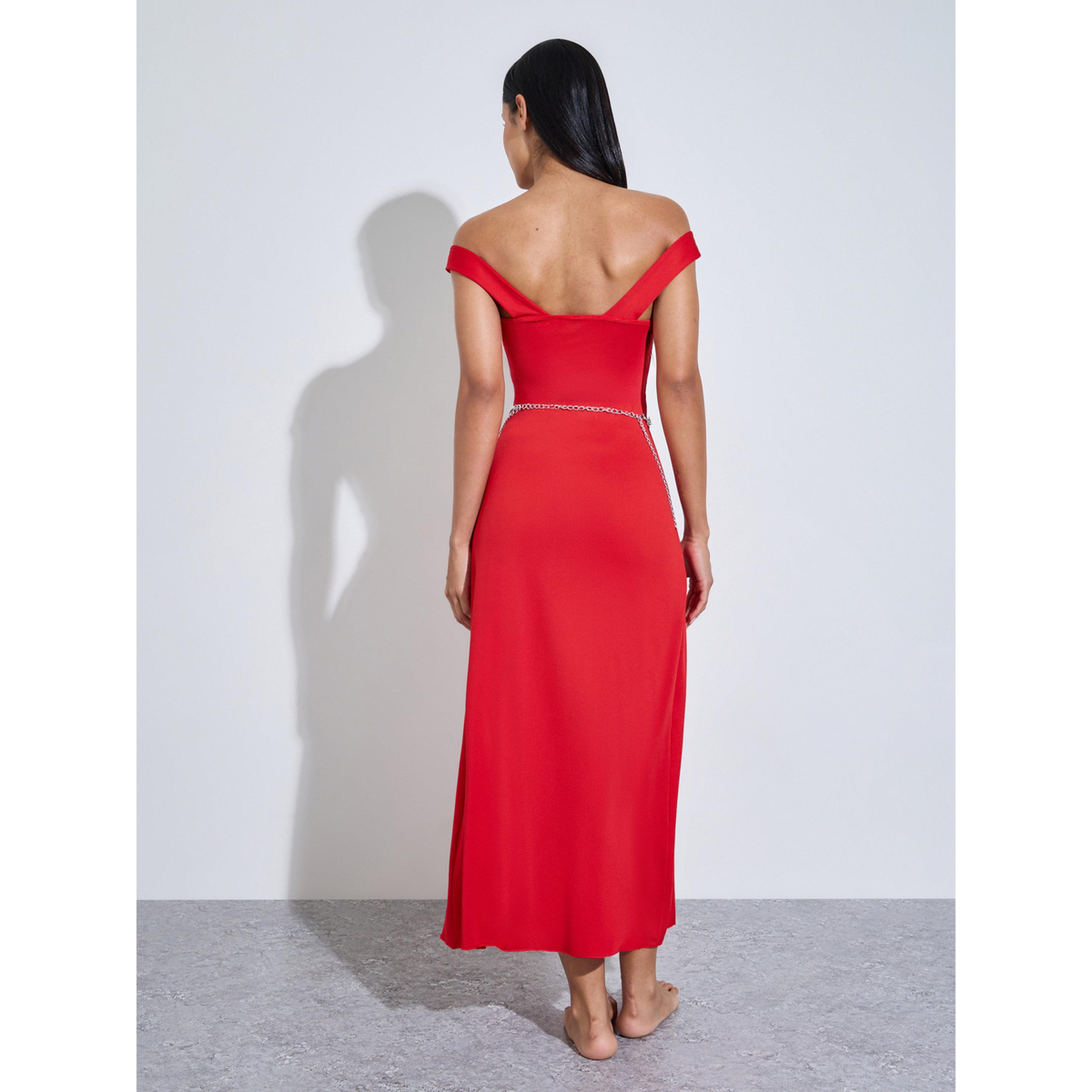 فستان سليم بسروال داخلي وتفاصيل دانتيل وشق أمامي مرتفع وسلسلة معدنية حول الخصر-women-clothing-lingerie-lingeriesets-image-3