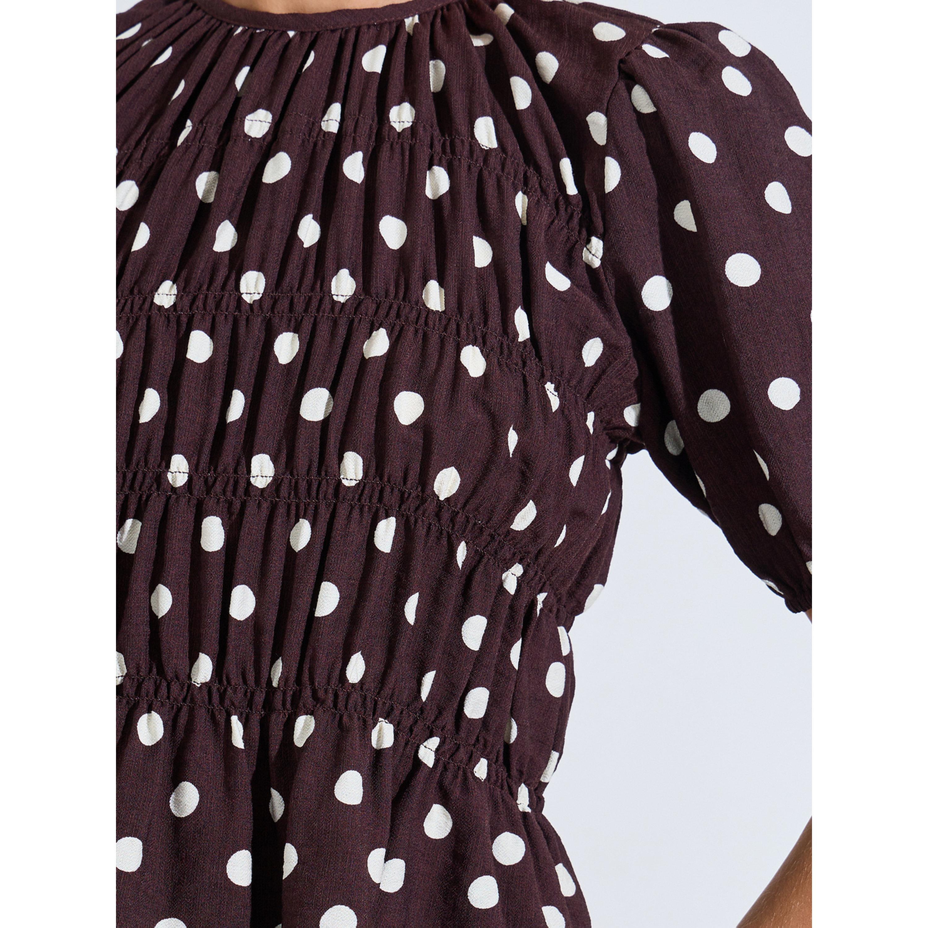 ستيلي بلوزة بنية بنقشة منقطة وتفاصيل مكشكشة-women-clothing-shirtsandblouses-blouses-image-5