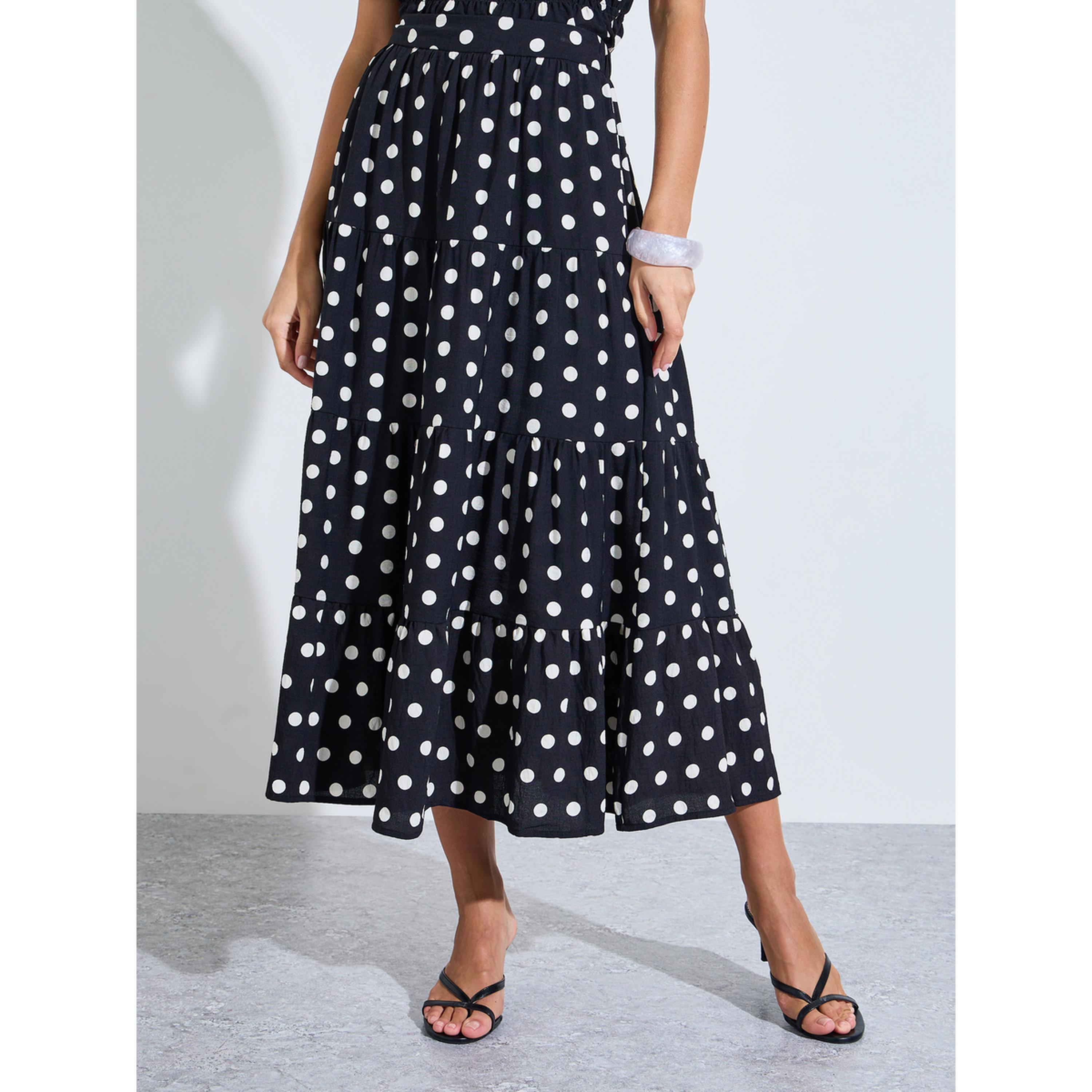 تنورة ميدي بحافة واسعة وطبعة نقاط بولكا-women-clothing-skirts-image-1