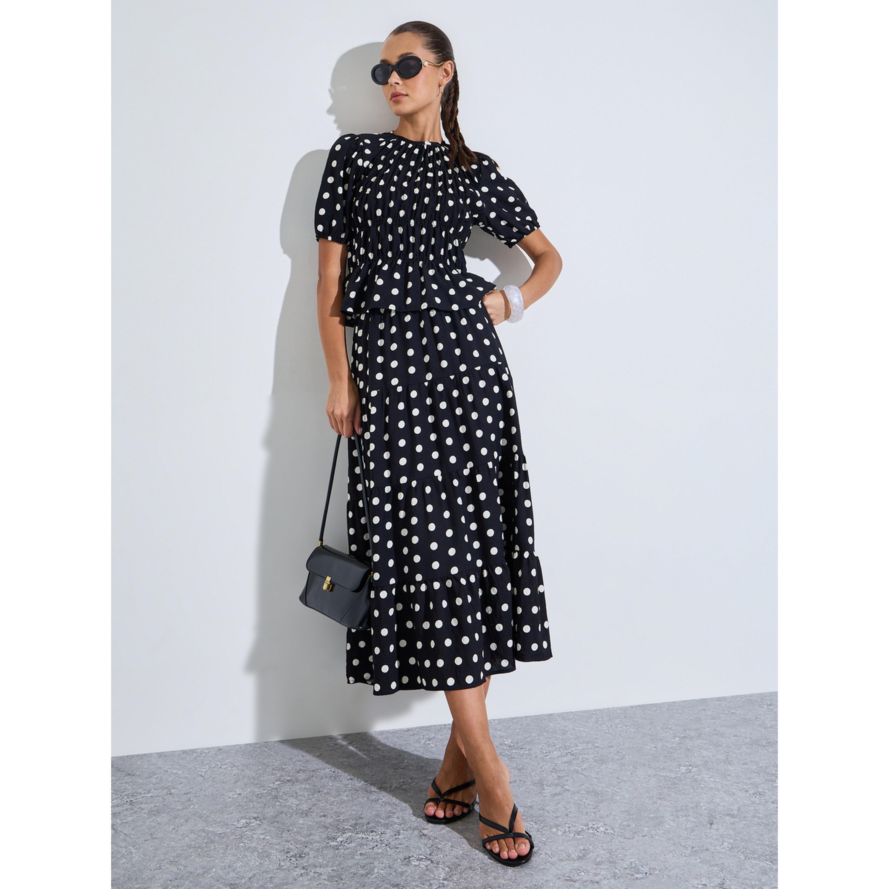 تنورة ميدي بحافة واسعة وطبعة نقاط بولكا-women-clothing-skirts-image-2