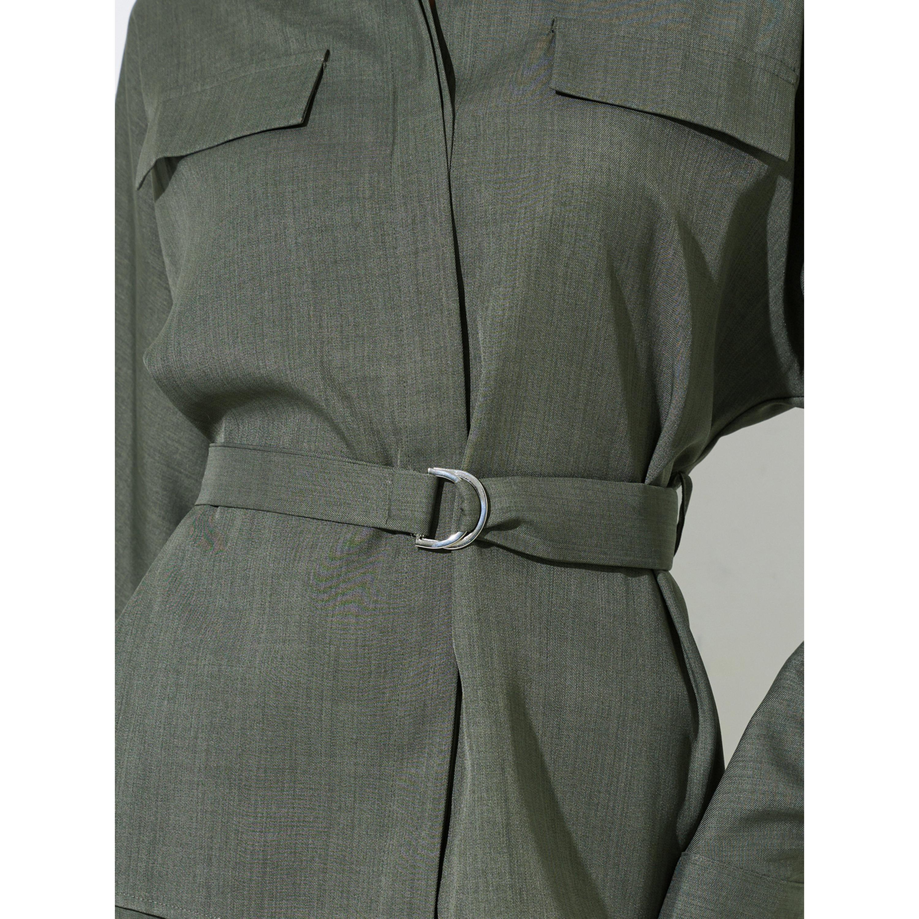 Styli Green Flap Pockets Long Sleeve Belted Shirt-women-clothing-shirtsandblouses-shirts-image-5