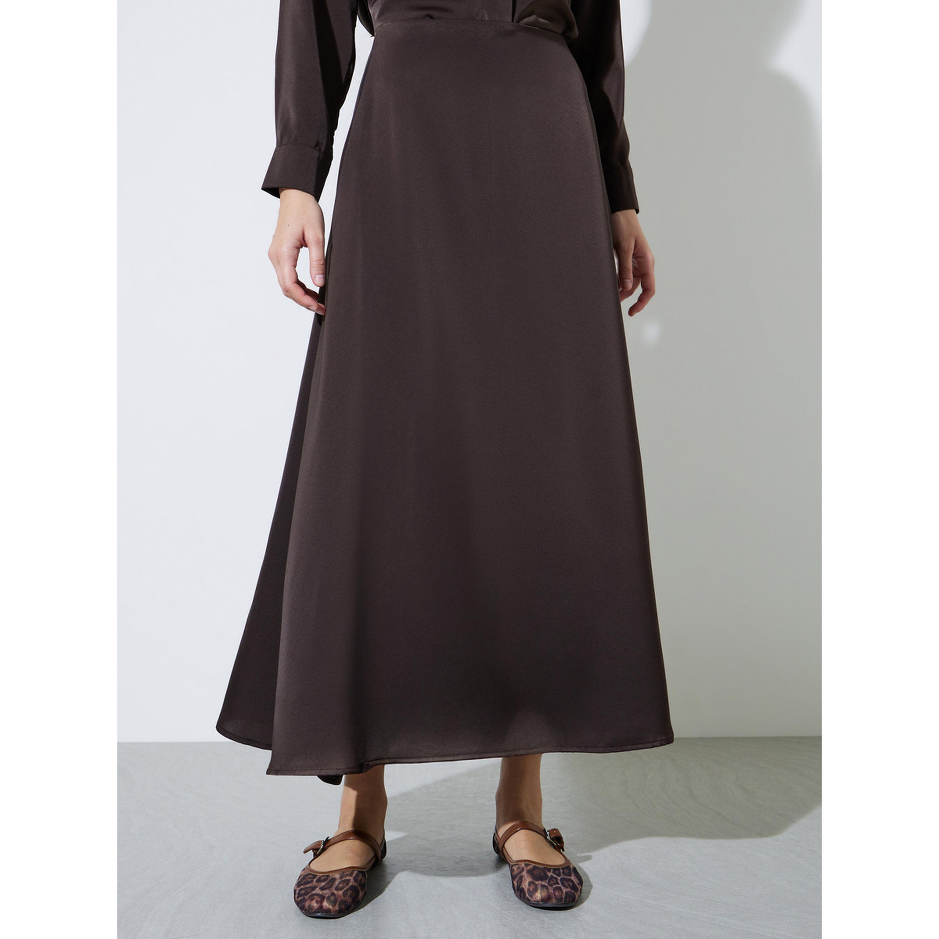 تنورة طويلة بحافة واسعة بلون سادة-women-clothing-skirts-image-1