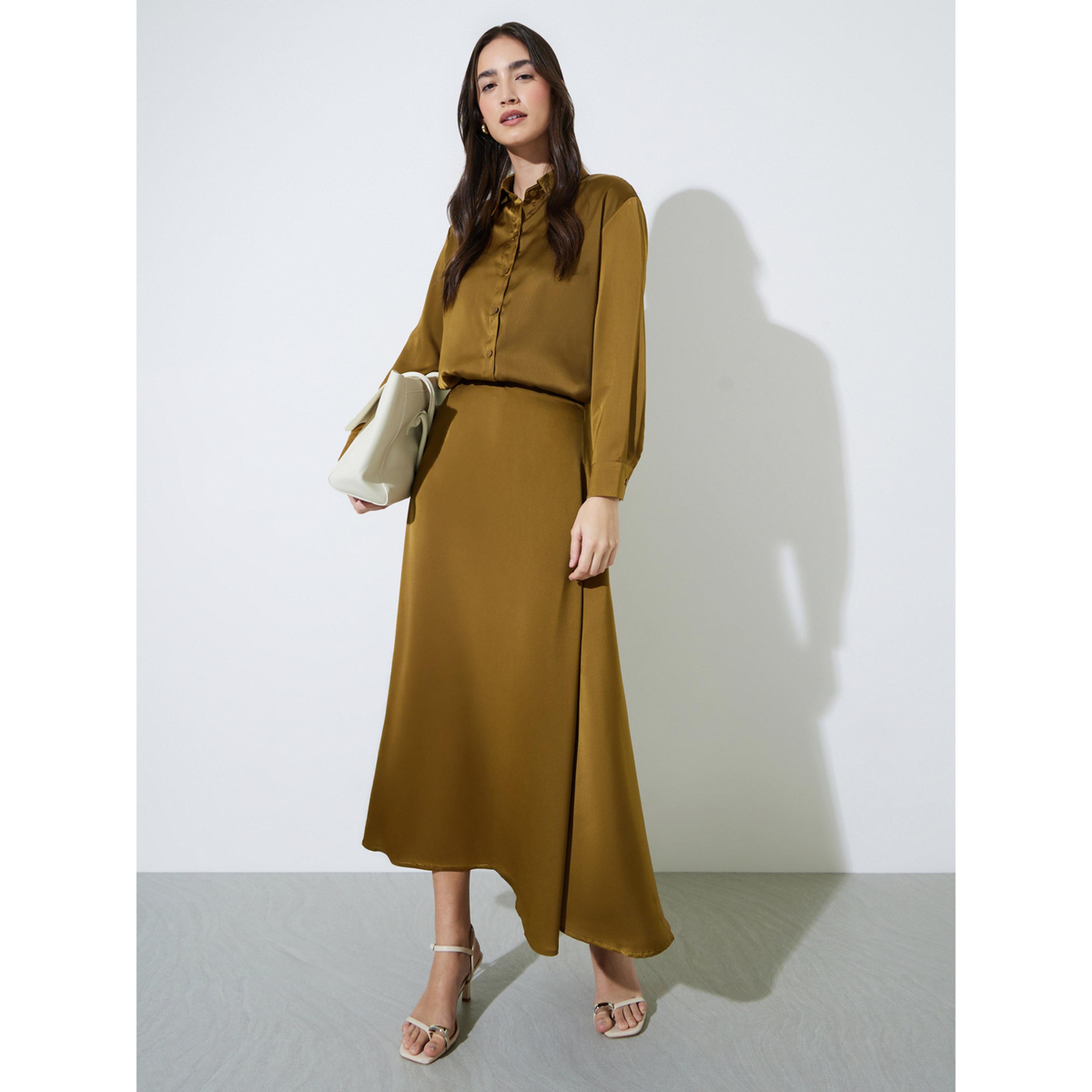 تنورة طويلة بحافة واسعة بلون سادة-women-clothing-skirts-image-2