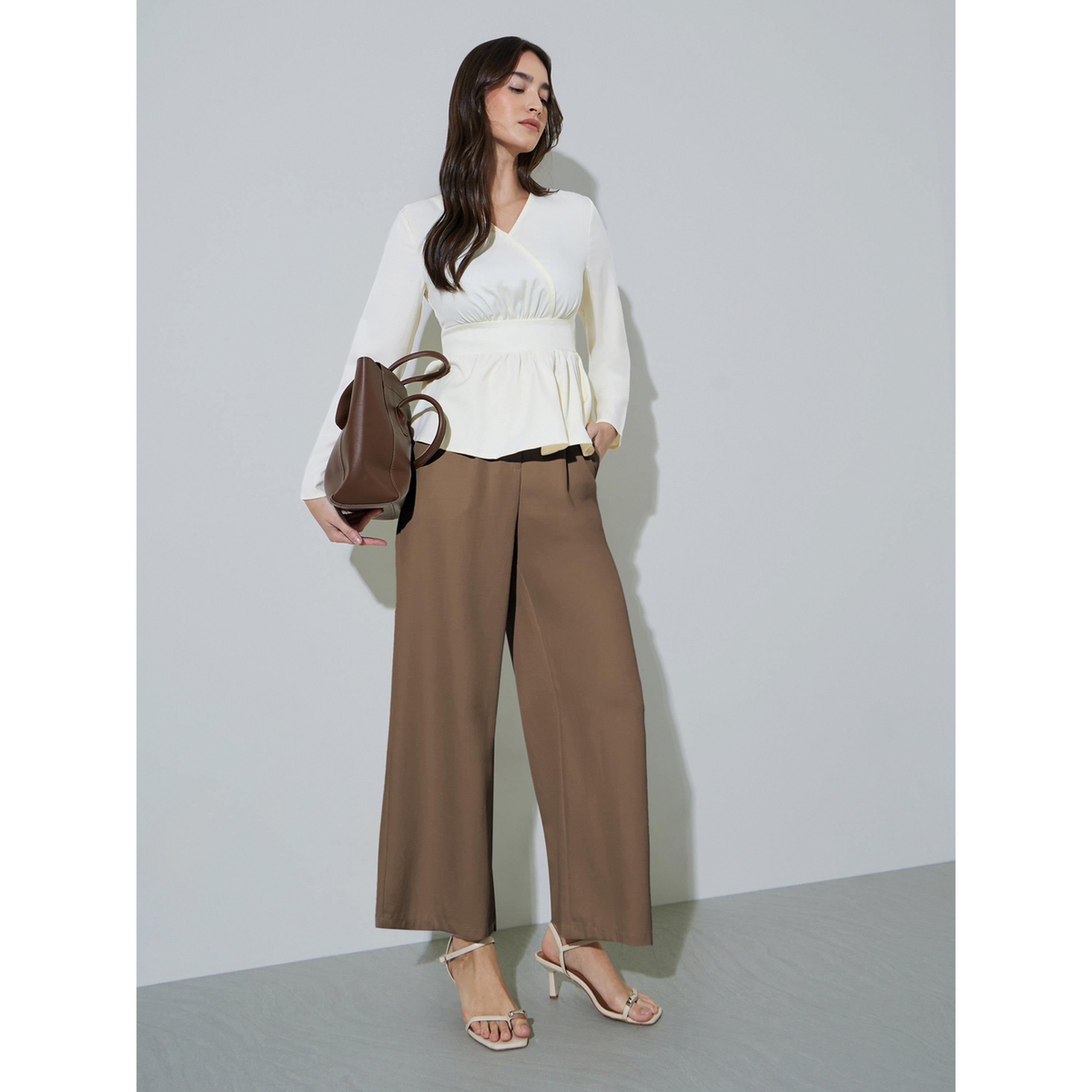 Styli Off White Solid Ruffled Details V-Neck Peplum Blouse-women-clothing-shirtsandblouses-blouses-image-2