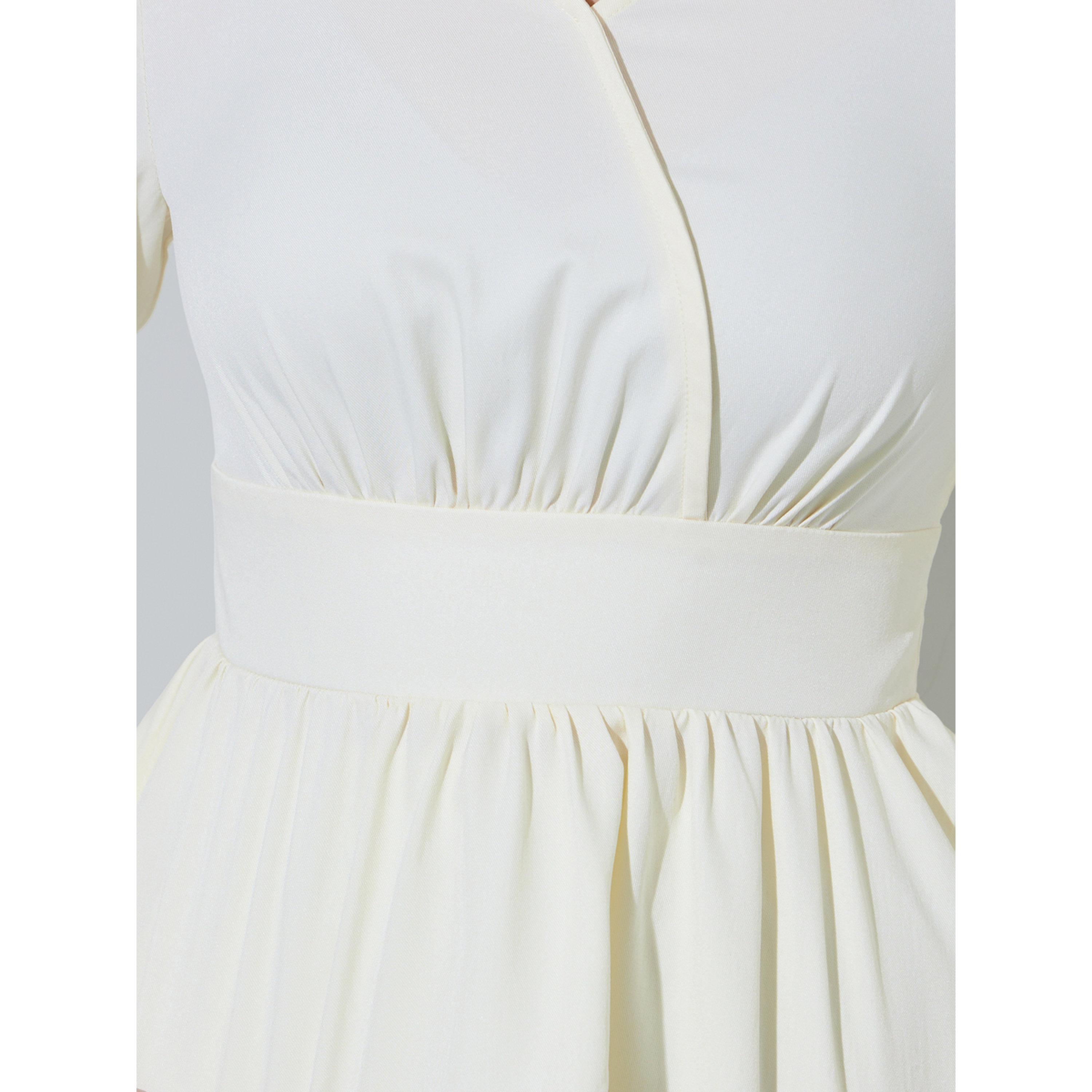 Styli Off White Solid Ruffled Details V-Neck Peplum Blouse-women-clothing-shirtsandblouses-blouses-image-5