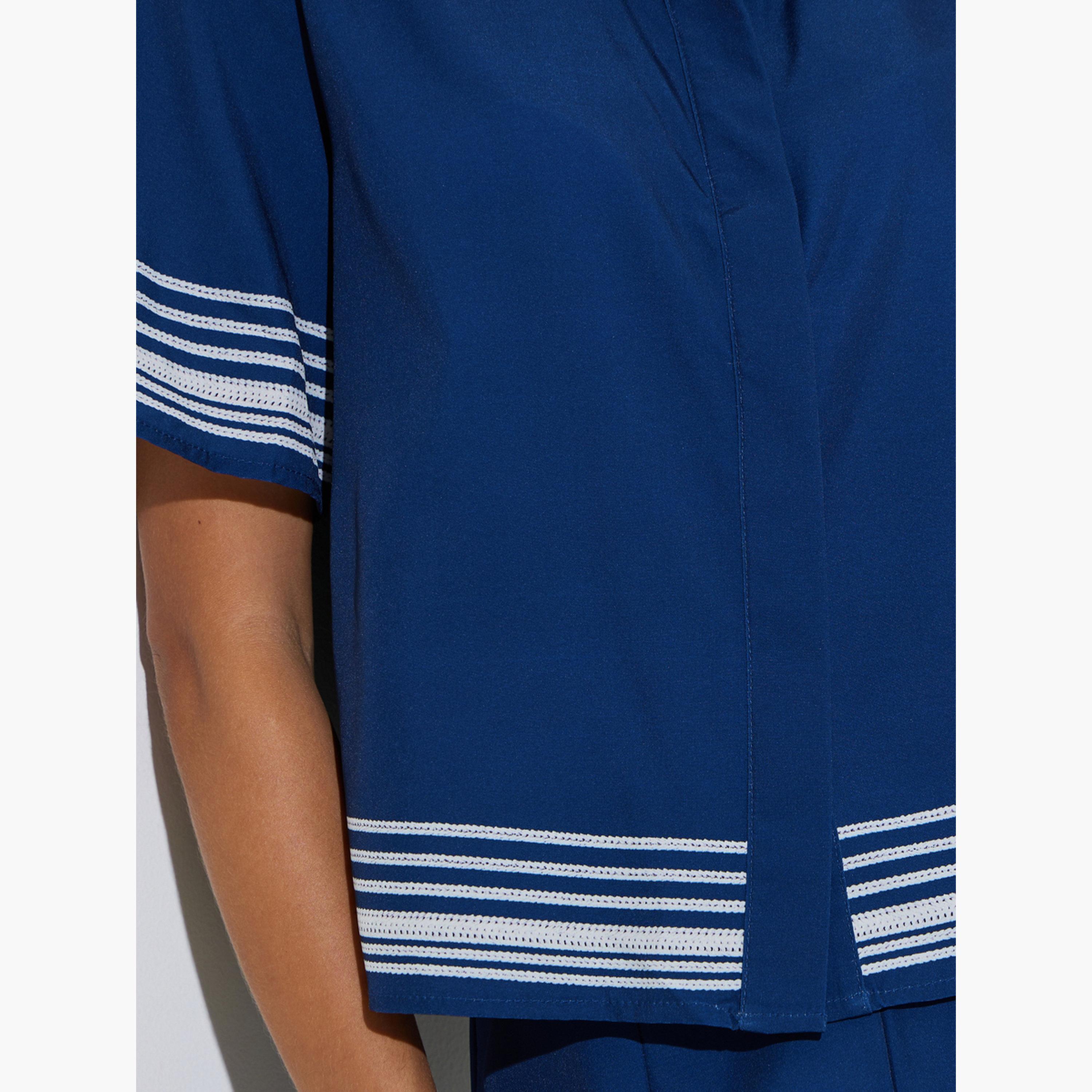 Styli Navy Blue Short Sleeve Contrast Striped Trims Crop Shirt-women-clothing-shirtsandblouses-shirts-image-4