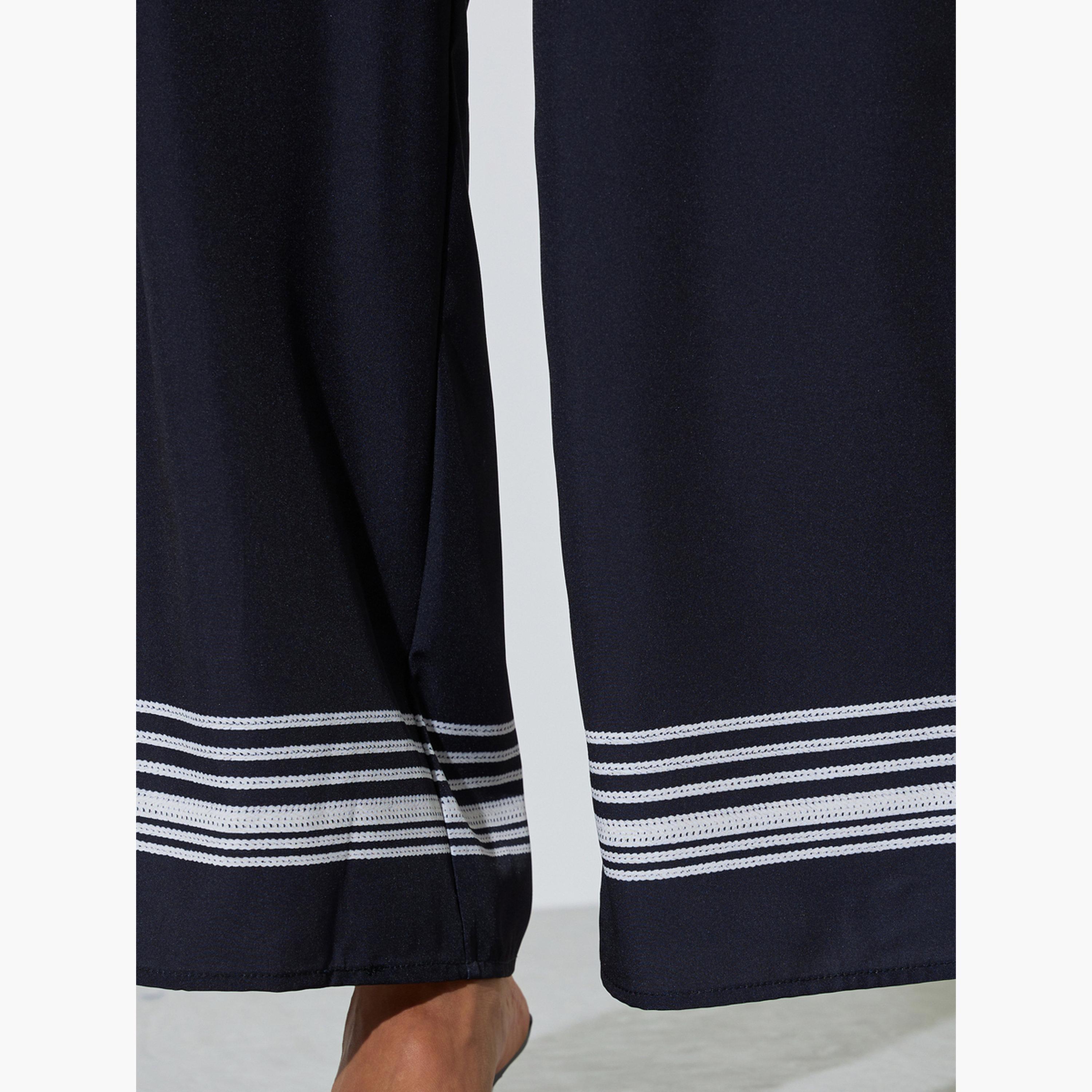 بنطال بأرجل واسعة وحافة مخطط لون أسود-women-clothing-bottoms-joggers-image-3