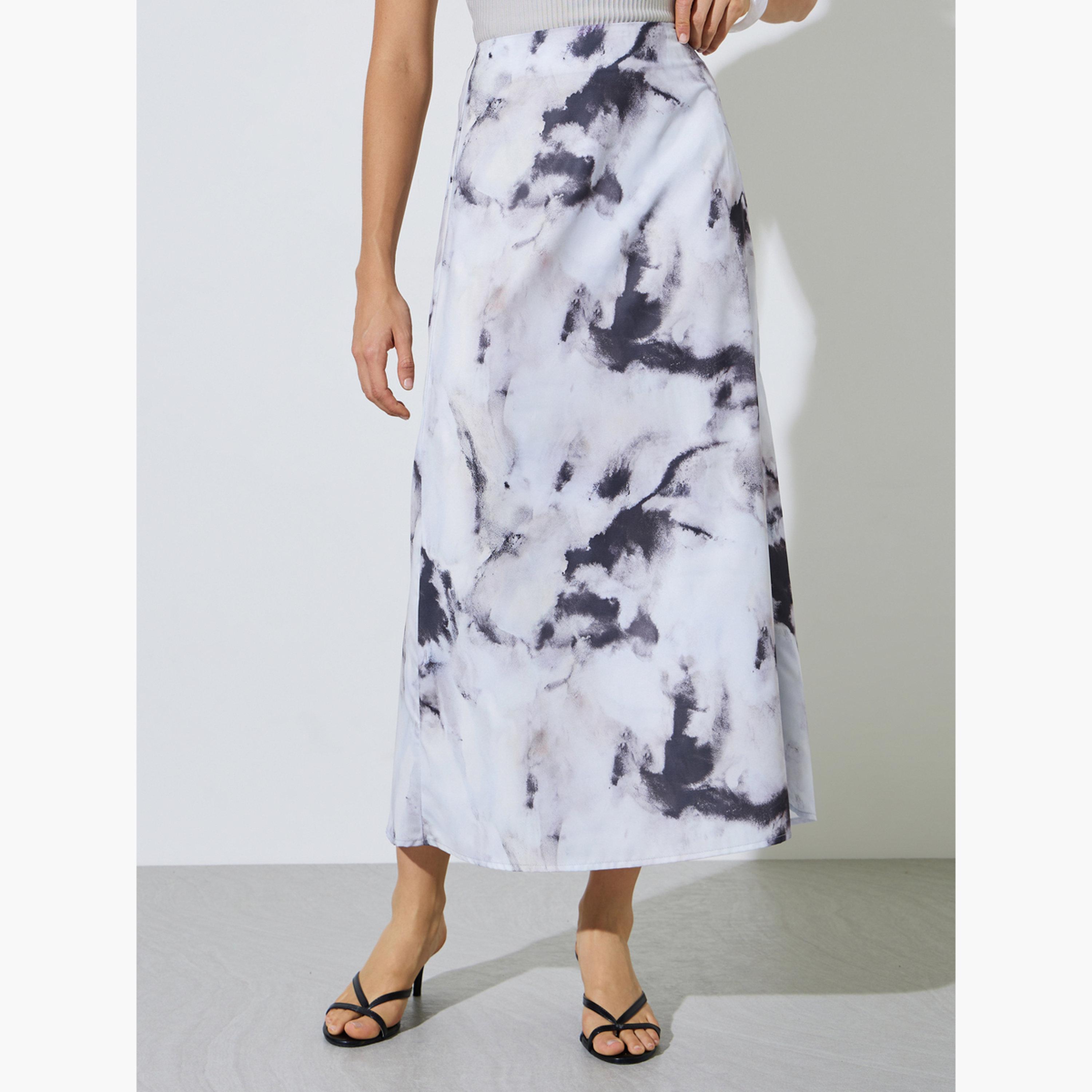 Styli Gray Graphic Print Flared Maxi Skirt-women-clothing-bottoms-skirts-image-1