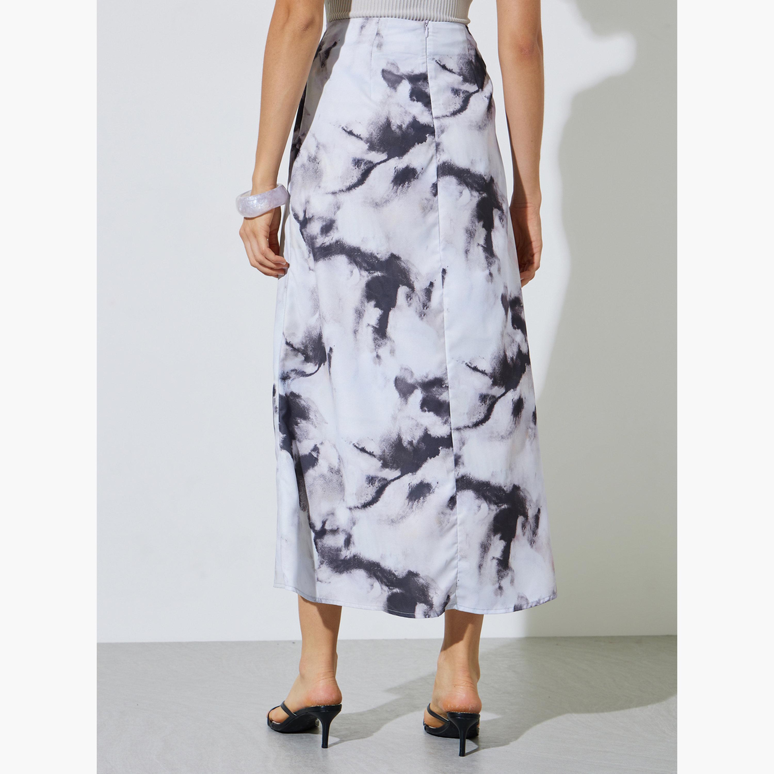 Styli Gray Graphic Print Flared Maxi Skirt-women-clothing-bottoms-skirts-image-4