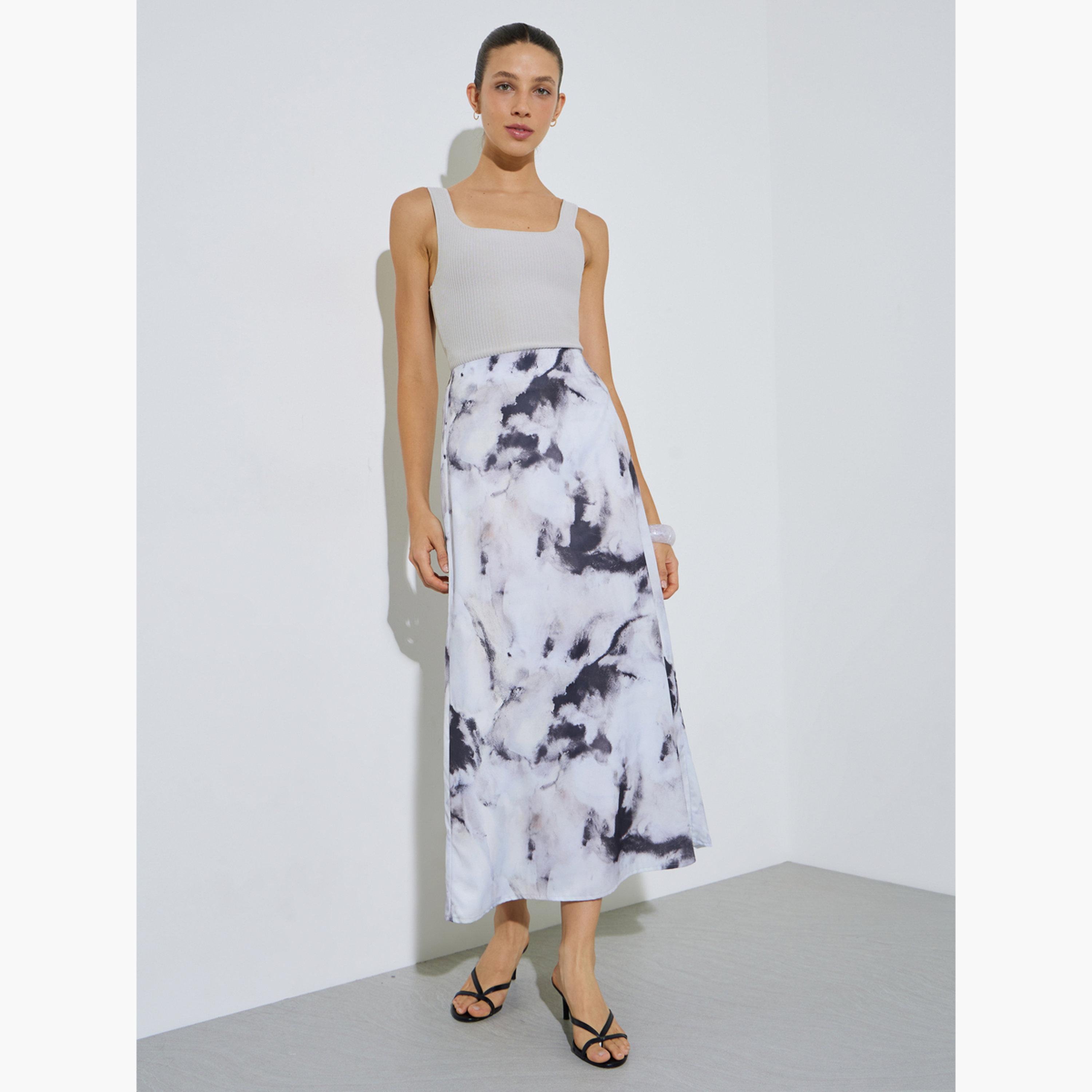 Styli Gray Graphic Print Flared Maxi Skirt-women-clothing-bottoms-skirts-image-5