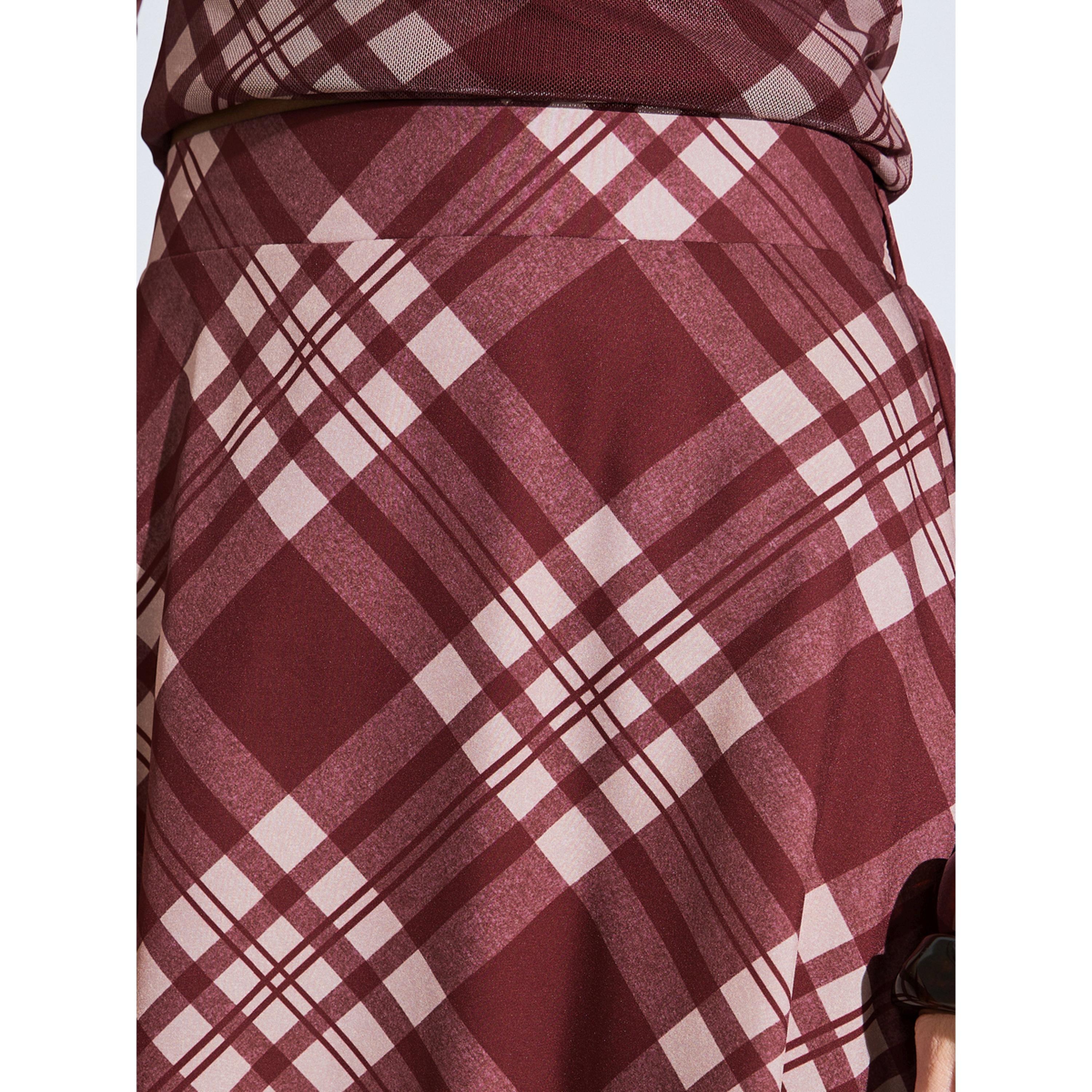 تنورة ميدي بحافة واسعة وطبعة مربعات بااللون البرغندي-women-clothing-skirts-image-4