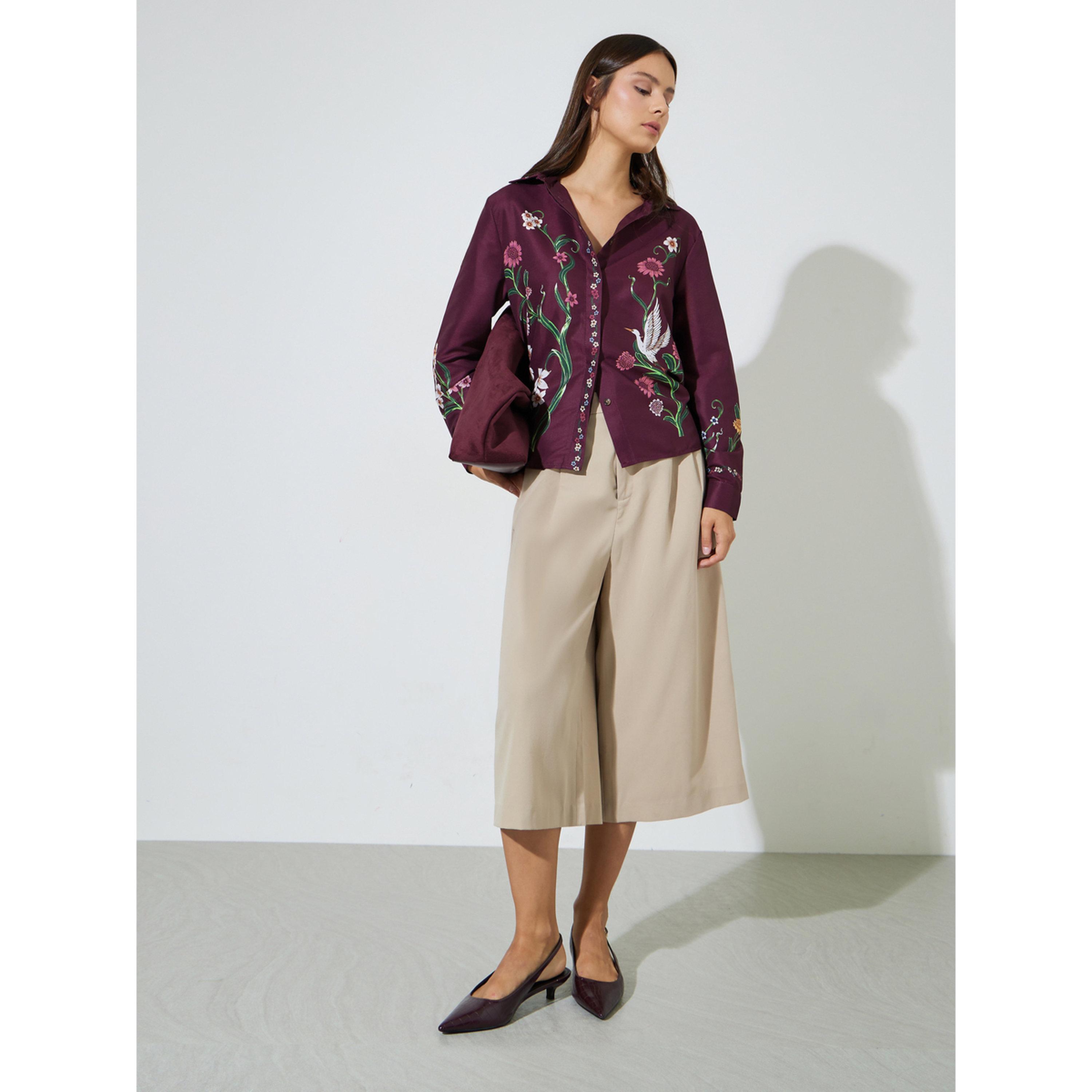 ستايلي - قميص بأكمام طويلة طبعة زهور باللون العنابي-women-clothing-shirtsandblouses-shirts-image-2