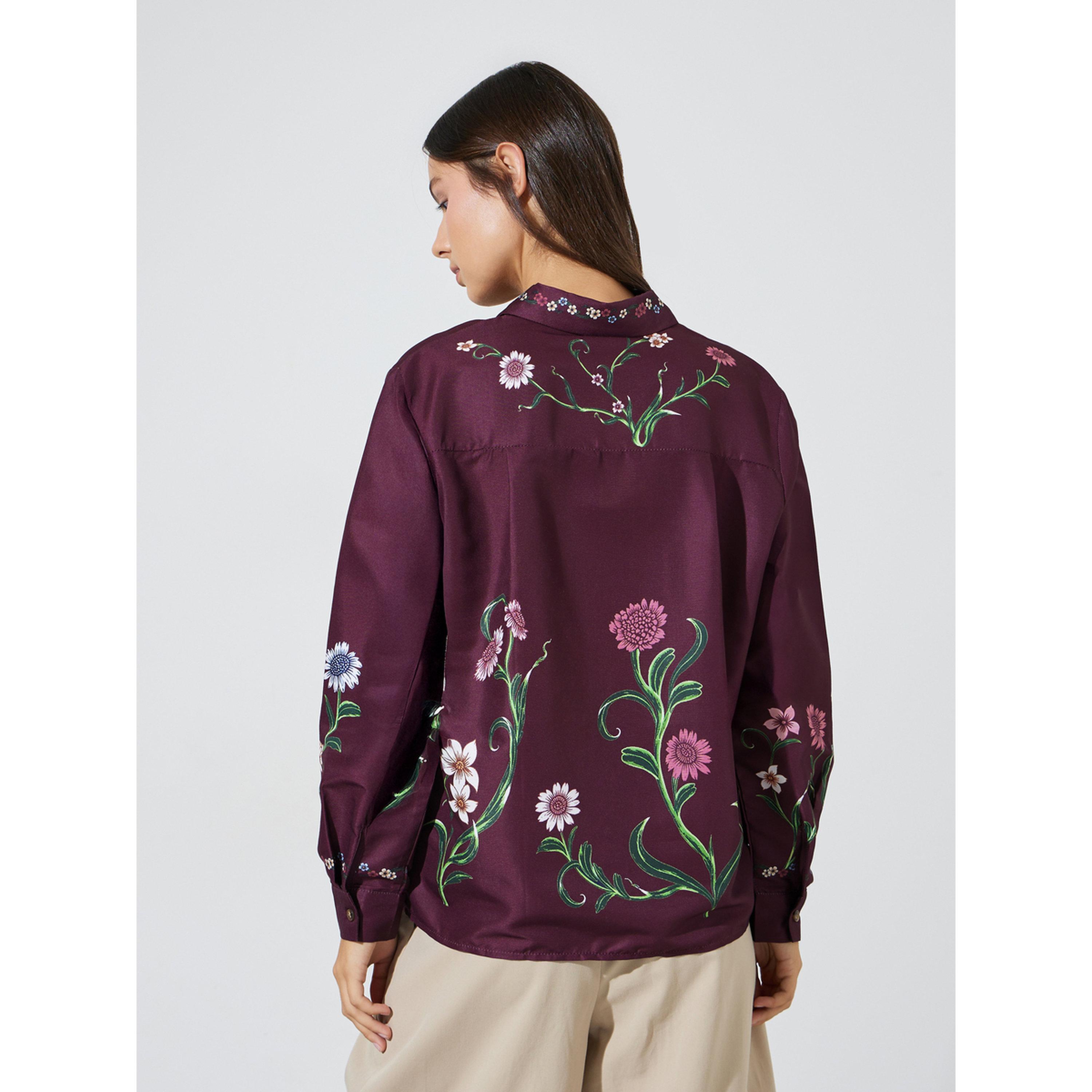 ستايلي - قميص بأكمام طويلة طبعة زهور باللون العنابي-women-clothing-shirtsandblouses-shirts-image-3