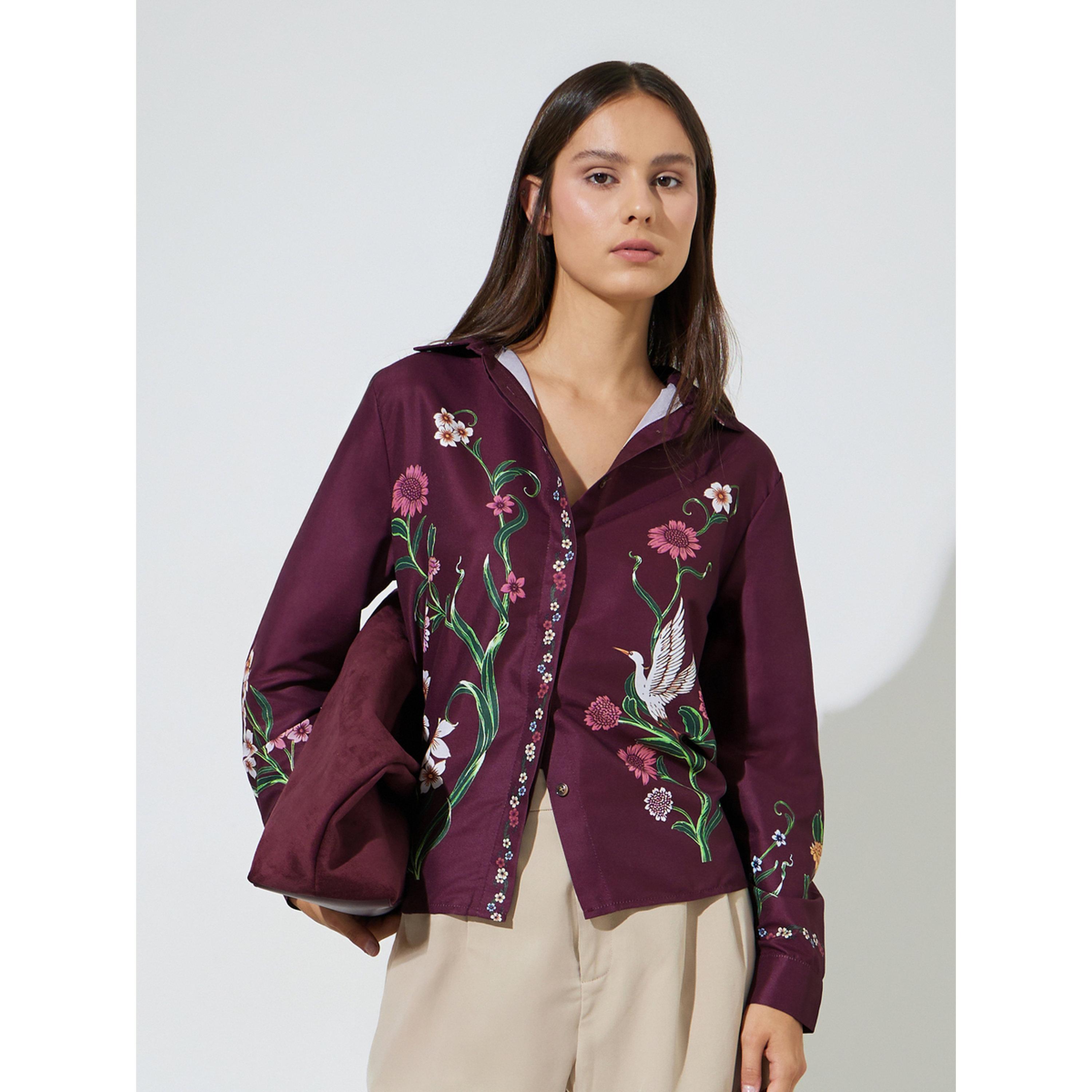 ستايلي - قميص بأكمام طويلة طبعة زهور باللون العنابي-women-clothing-shirtsandblouses-shirts-image-4