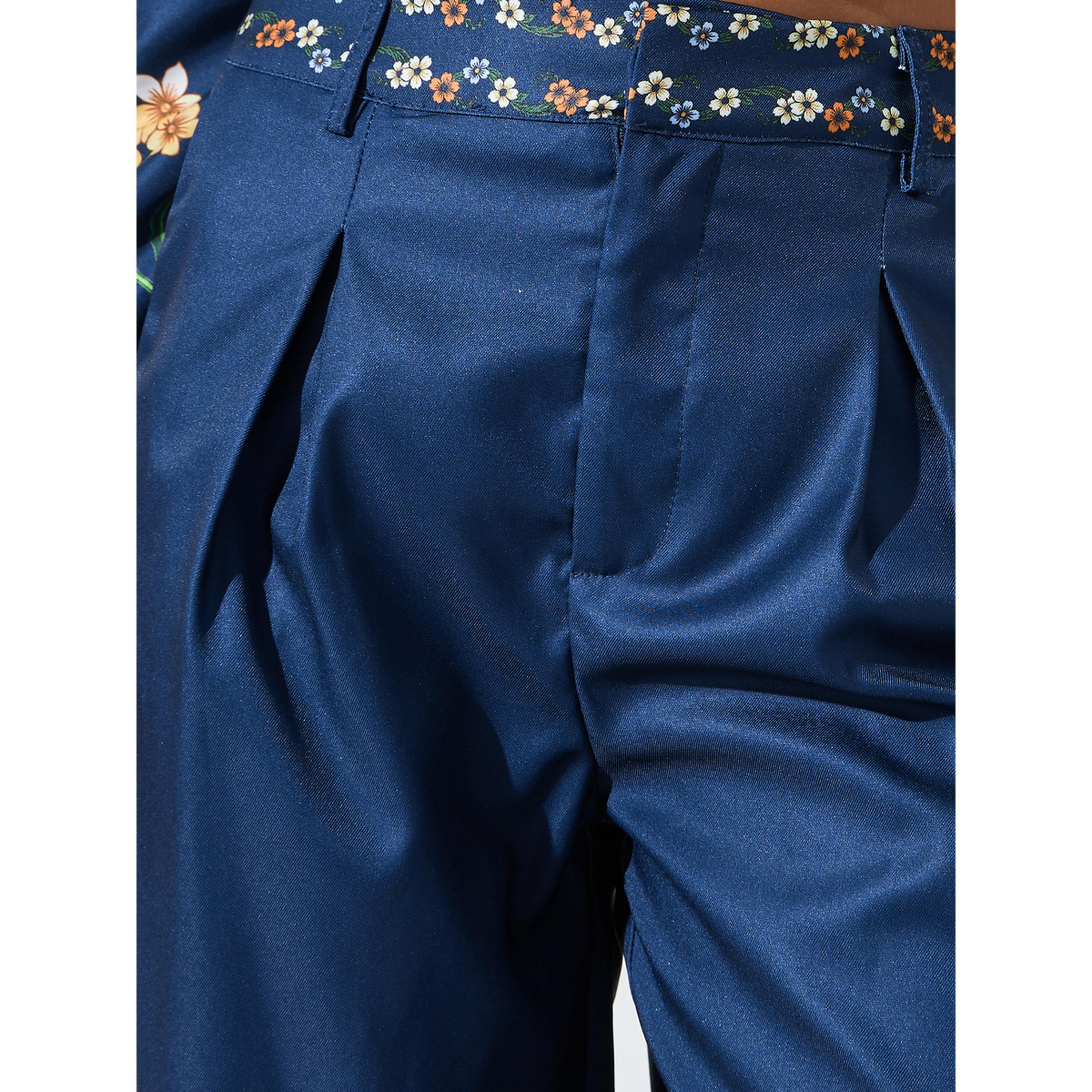 Styli Navy Blue Floral Print Wide Leg Trousers-women-clothing-trousers-image-3