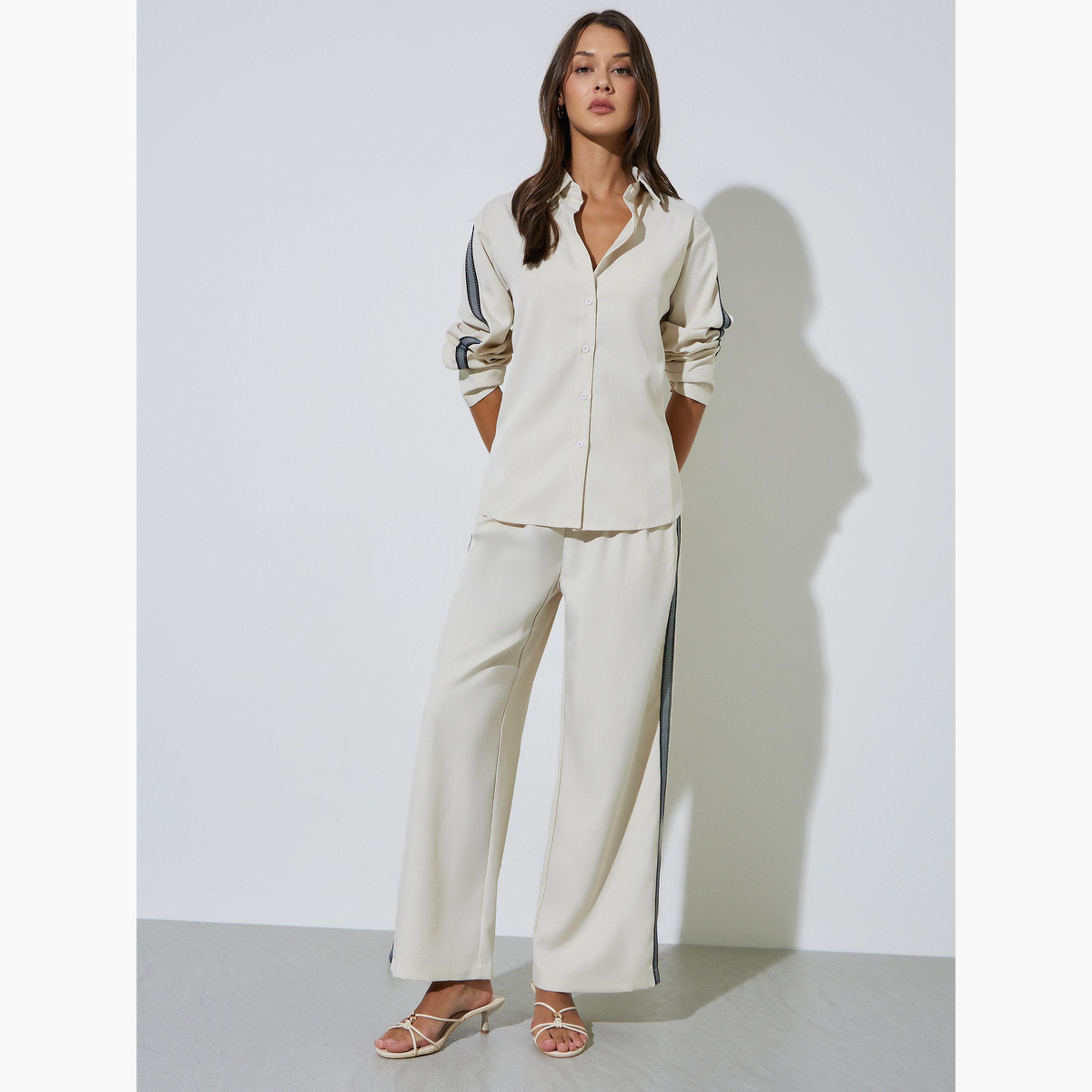 قميص بقصة مريحة وحافة طويلة من الخلف لون أوف وايت-women-clothing-shirtsandblouses-shirts-image-2