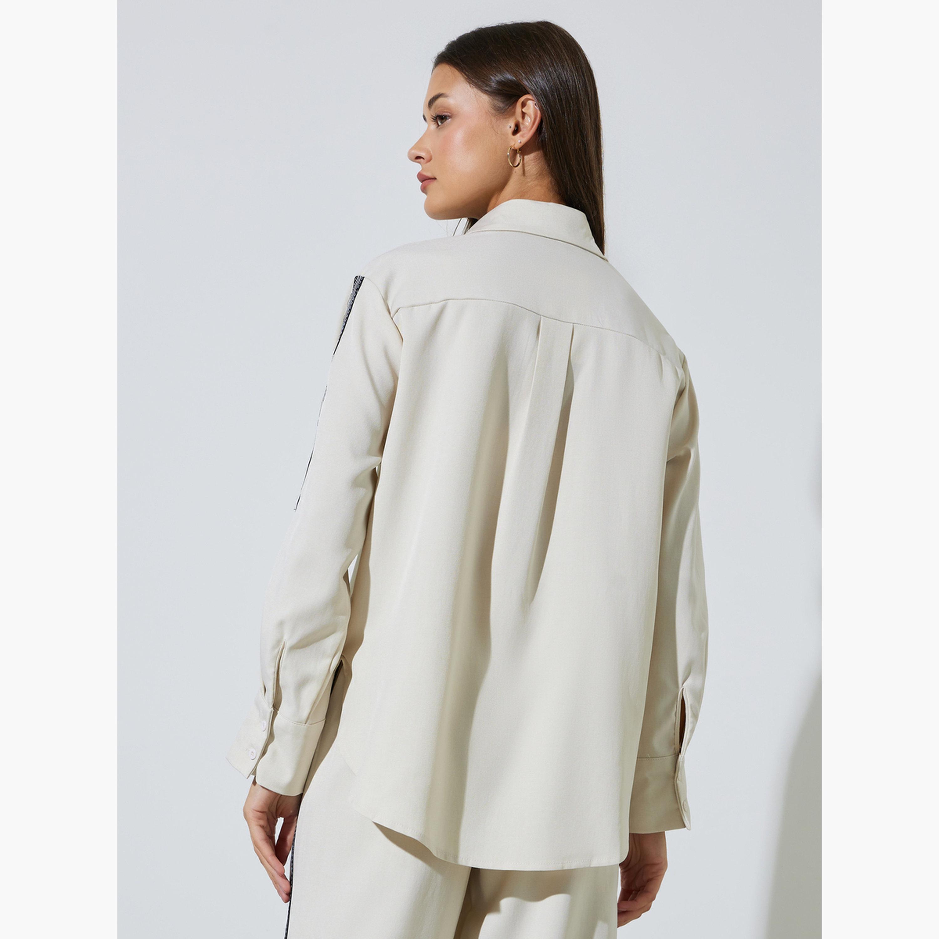 قميص بقصة مريحة وحافة طويلة من الخلف لون أوف وايت-women-clothing-shirtsandblouses-shirts-image-5