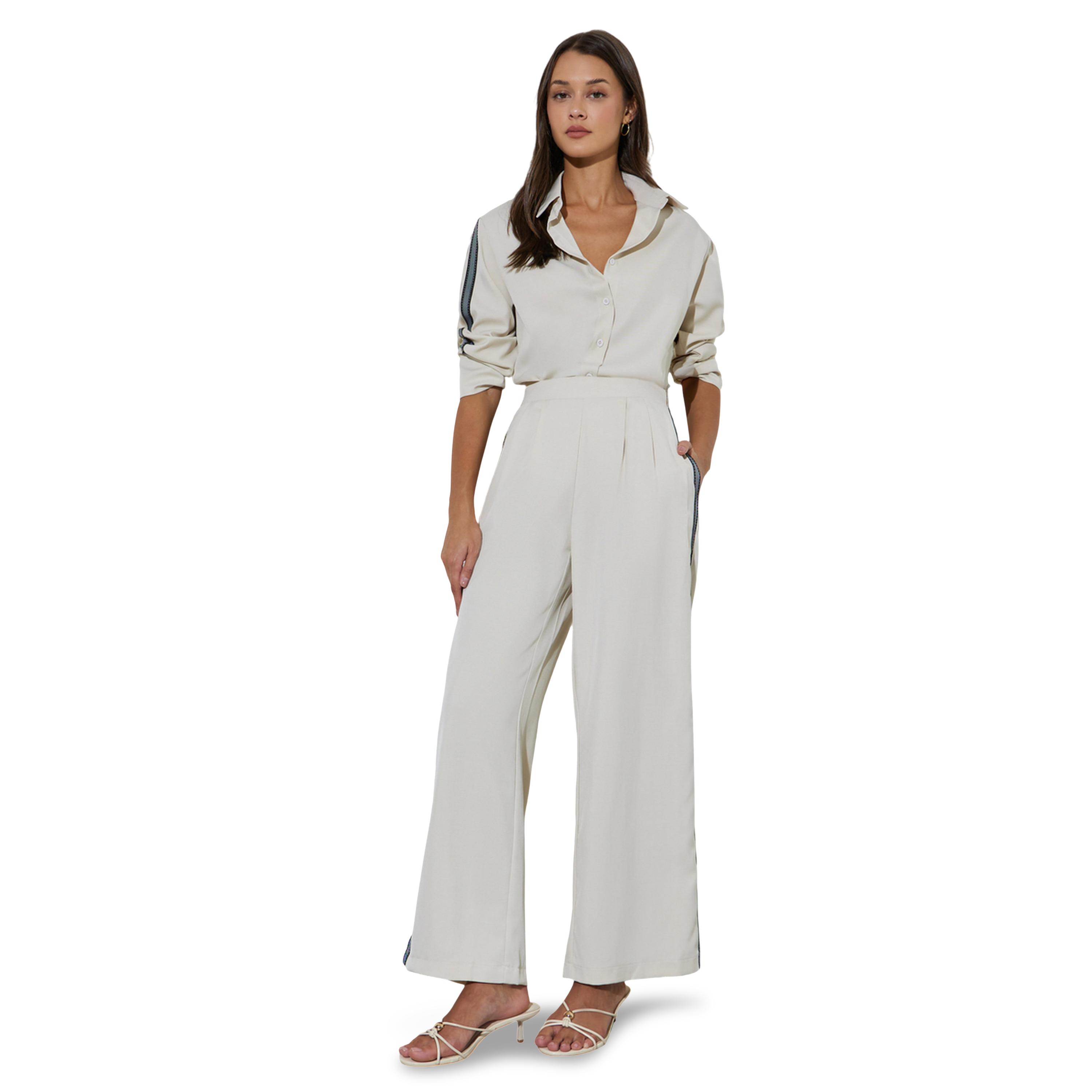 Styli Off White Solid Wide Leg Pants with Side Lace Detail-women-clothing-bottoms-joggers-image-2