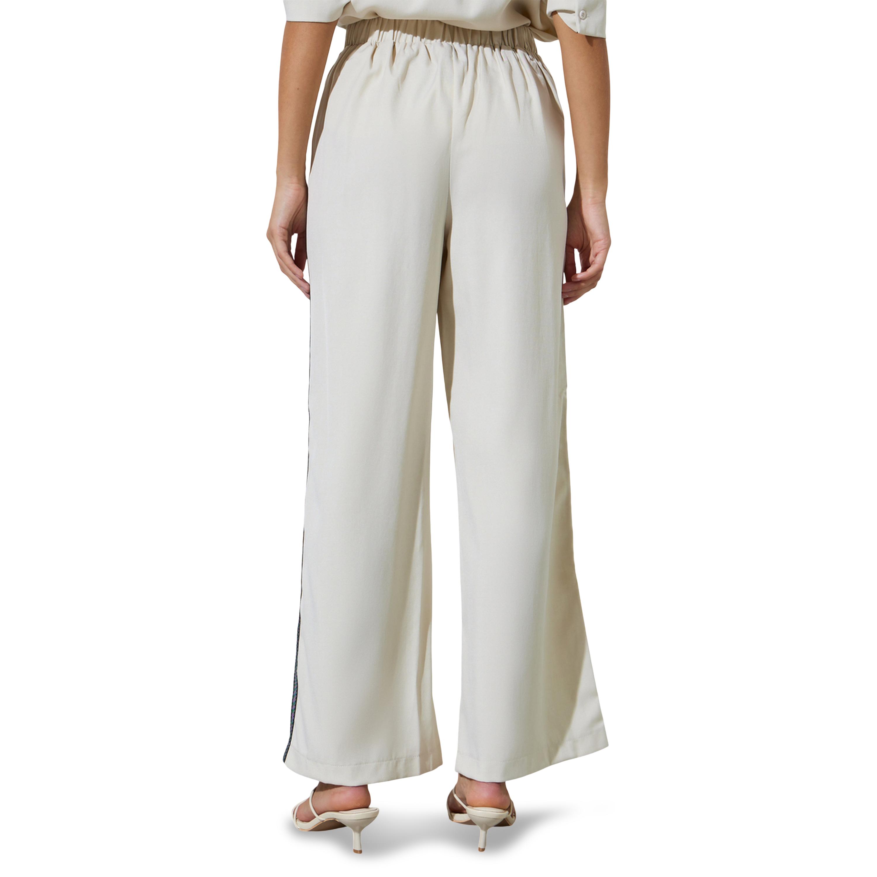 Styli Off White Solid Wide Leg Pants with Side Lace Detail-women-clothing-bottoms-joggers-image-3