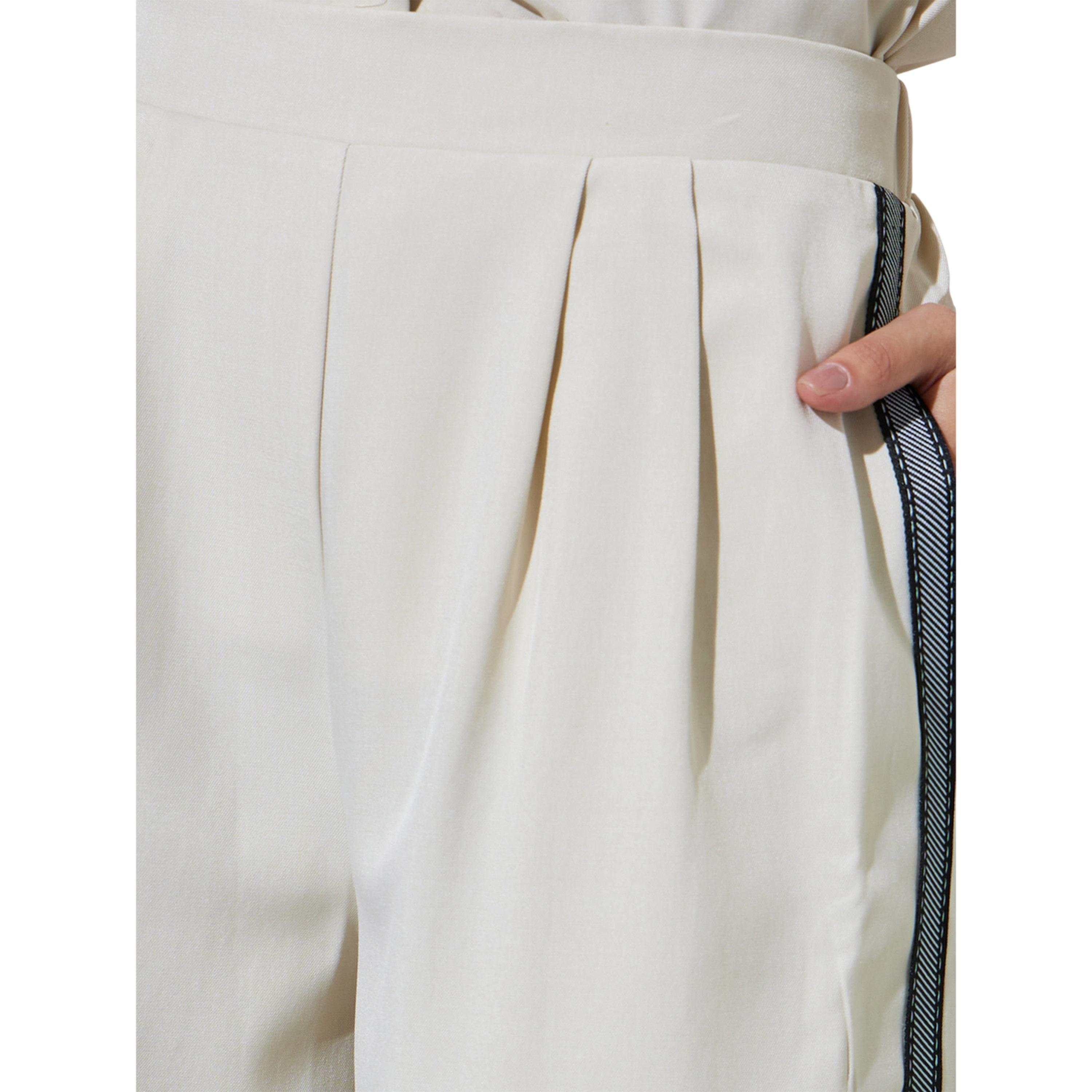 Styli Off White Solid Wide Leg Pants with Side Lace Detail-women-clothing-bottoms-joggers-image-4