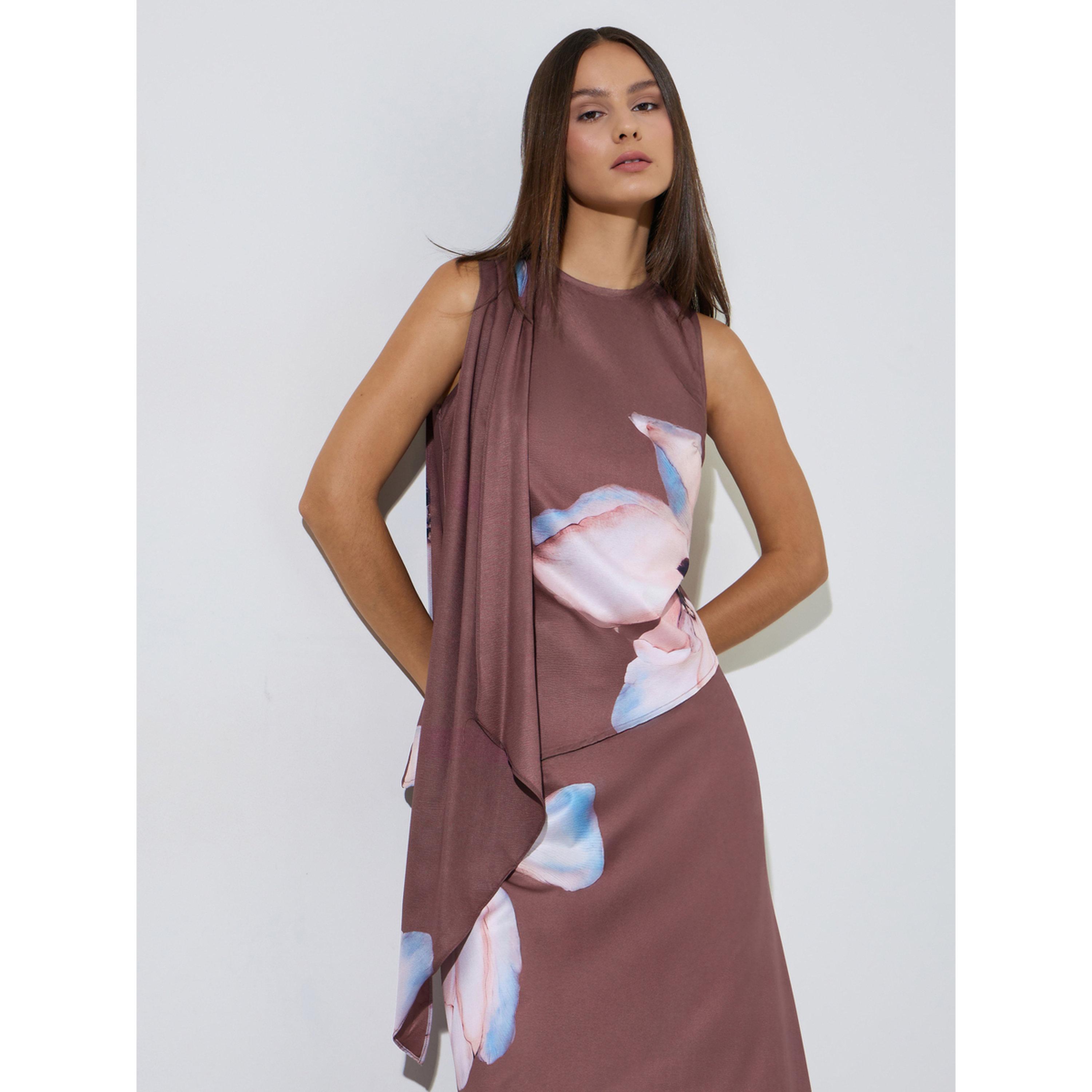 ستايلي - بلوزة محبوكة بياقة واسعة غير متماثلة مطبوعة لون الصدأ-women-clothing-shirtsandblouses-blouses-image-1