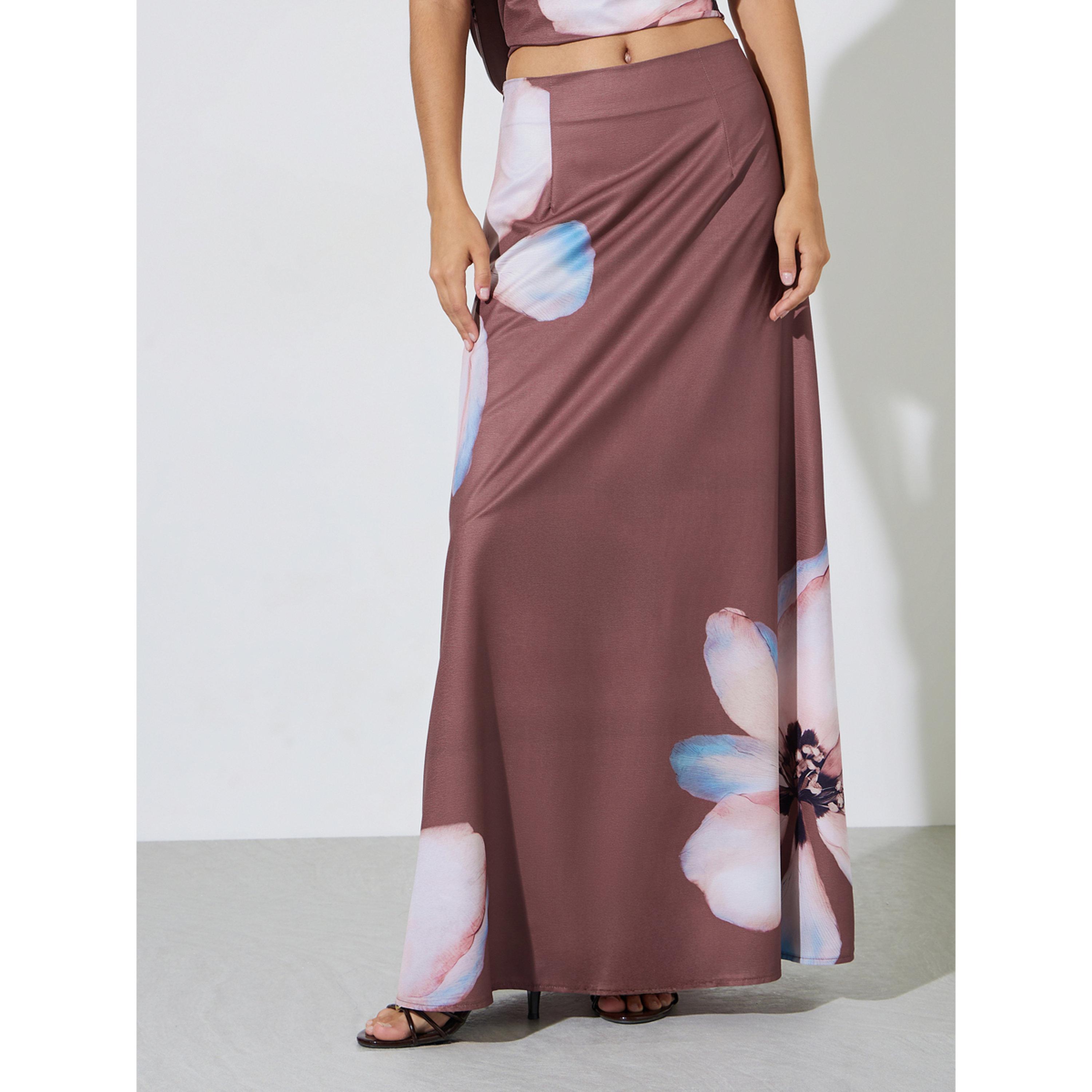 ستايلي - تنورة ماكسي واسعة بنقشة زهور لون الصدأ-women-clothing-skirts-image-1