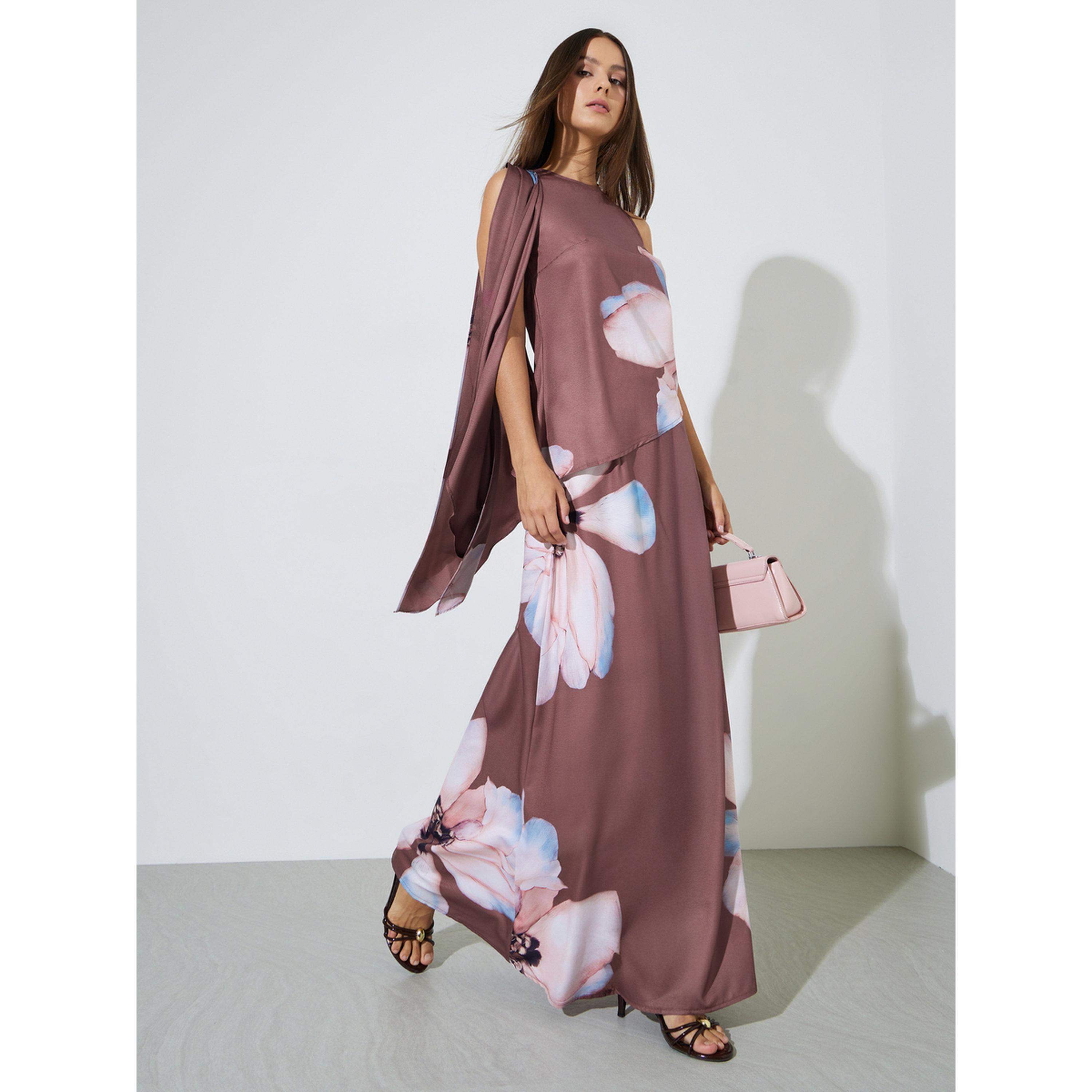 ستايلي - تنورة ماكسي واسعة بنقشة زهور لون الصدأ-women-clothing-skirts-image-2