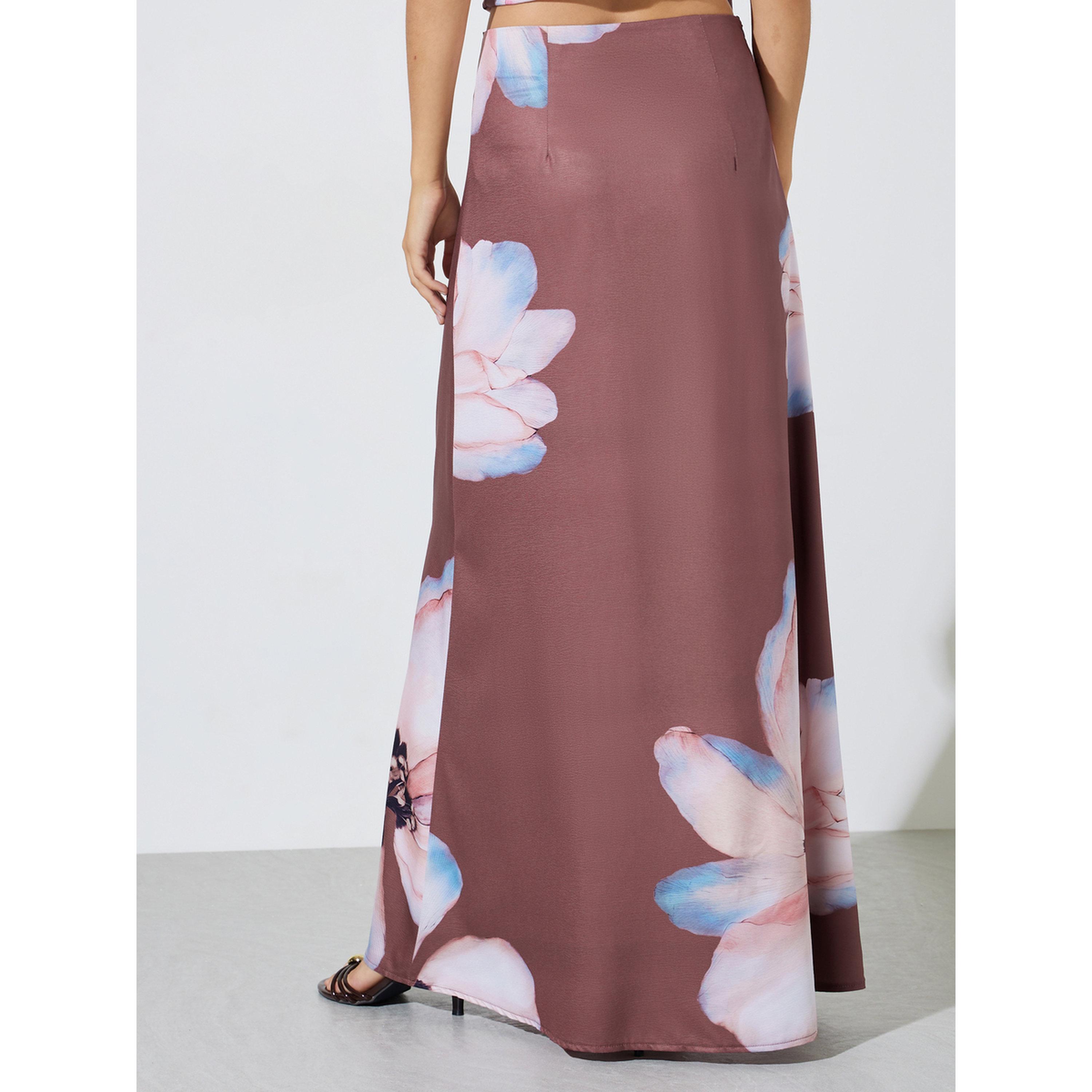 Styli Rust Floral Print Flared Maxi Skirt-women-clothing-skirts-image-4