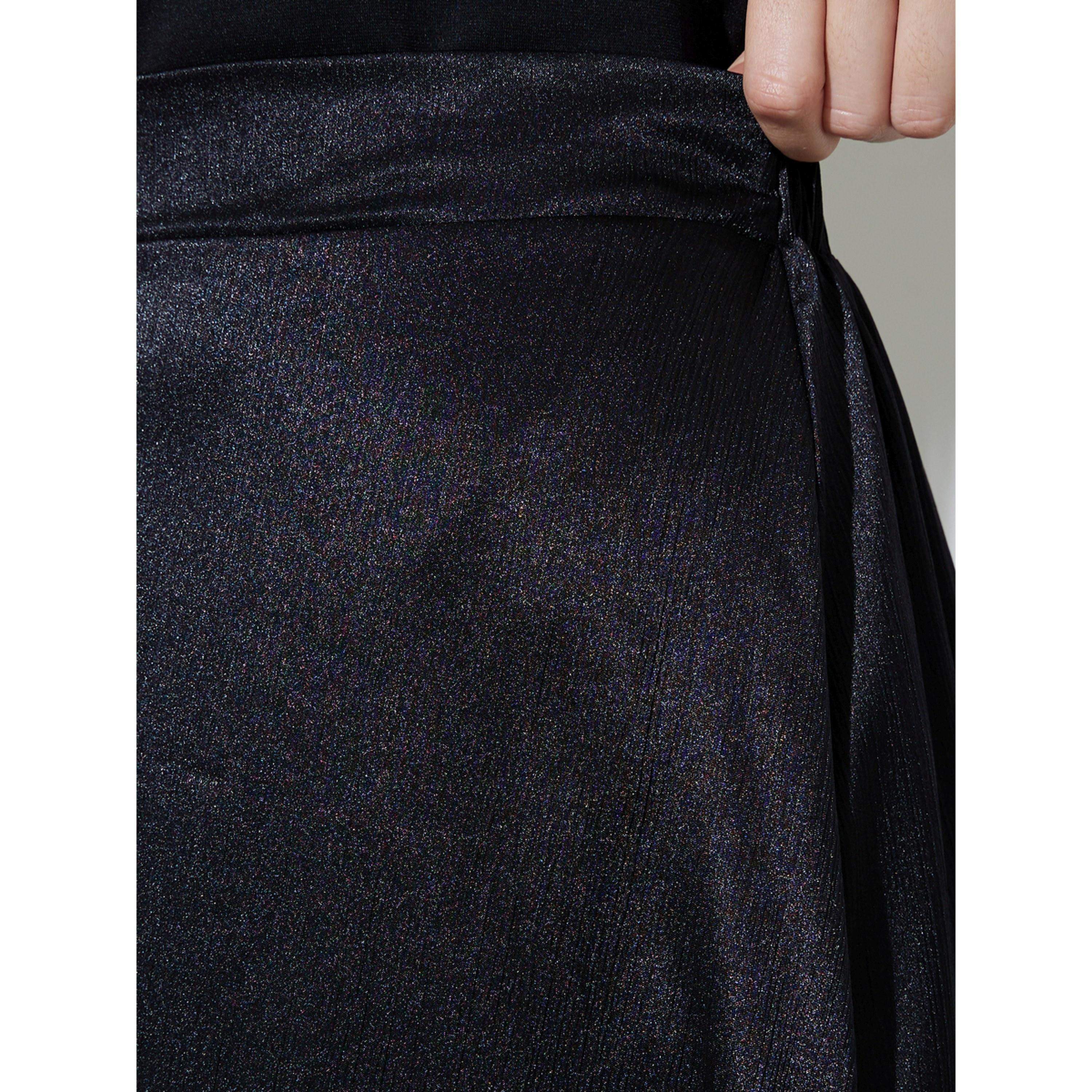 تنورة ميدي ساتان بحافة واسعة بلون سادة-women-clothing-skirts-image-3