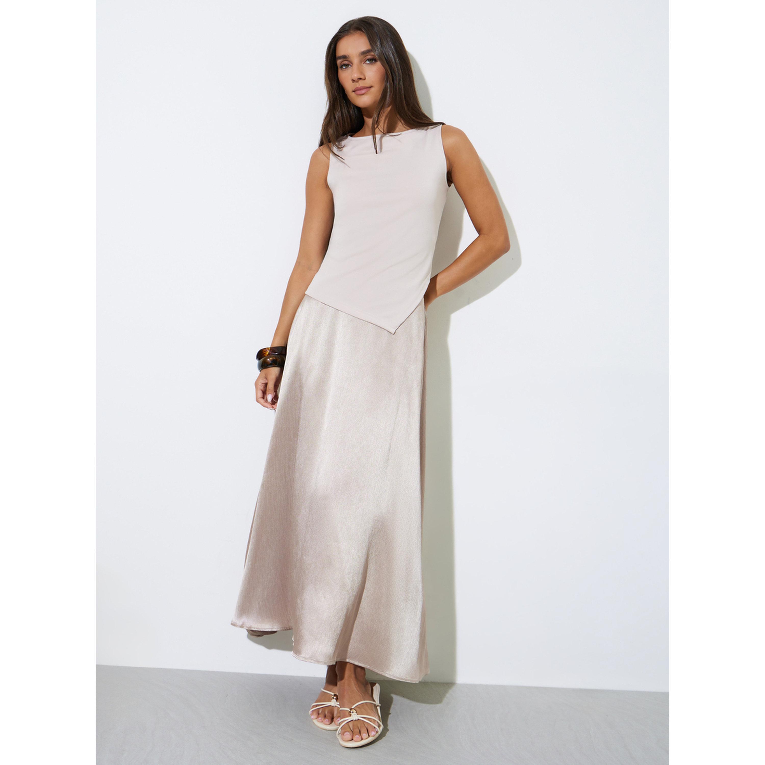 تنورة ميدي ساتان بحافة واسعة سادة-women-clothing-skirts-image-2