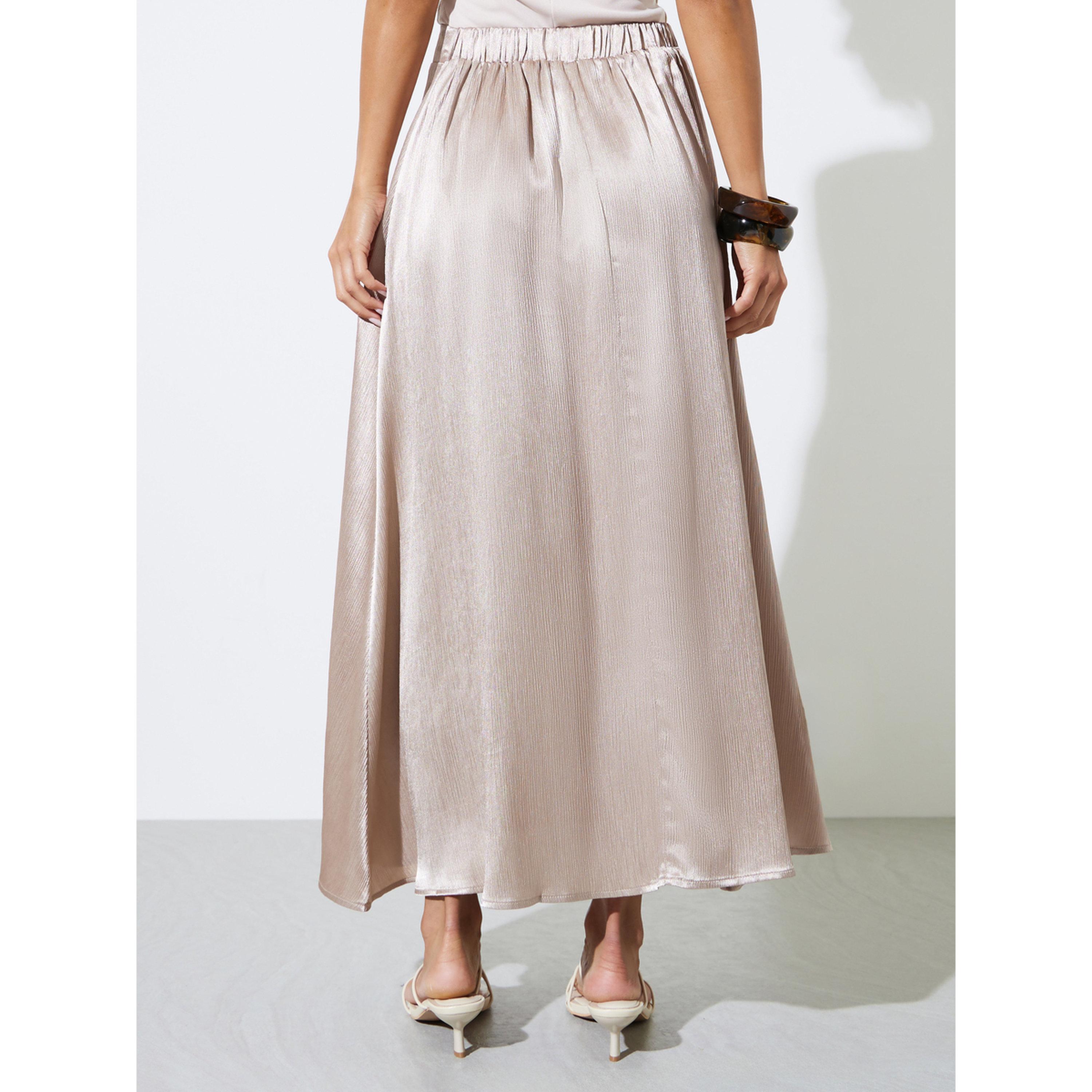 تنورة ميدي ساتان بحافة واسعة سادة-women-clothing-skirts-image-4