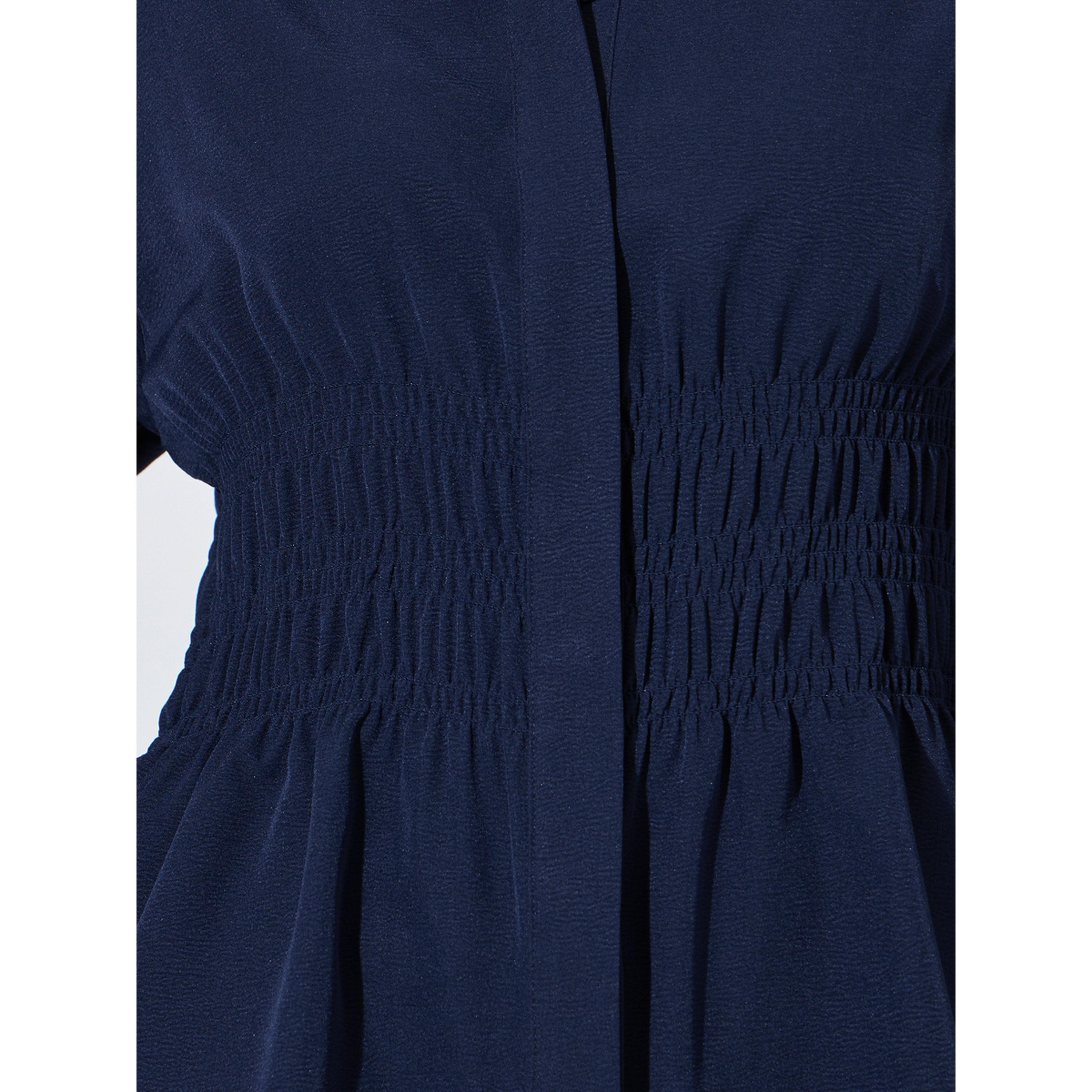 Styli Navy Blue Solid Smoked Waist Shirt-women-clothing-shirtsandblouses-shirts-image-5