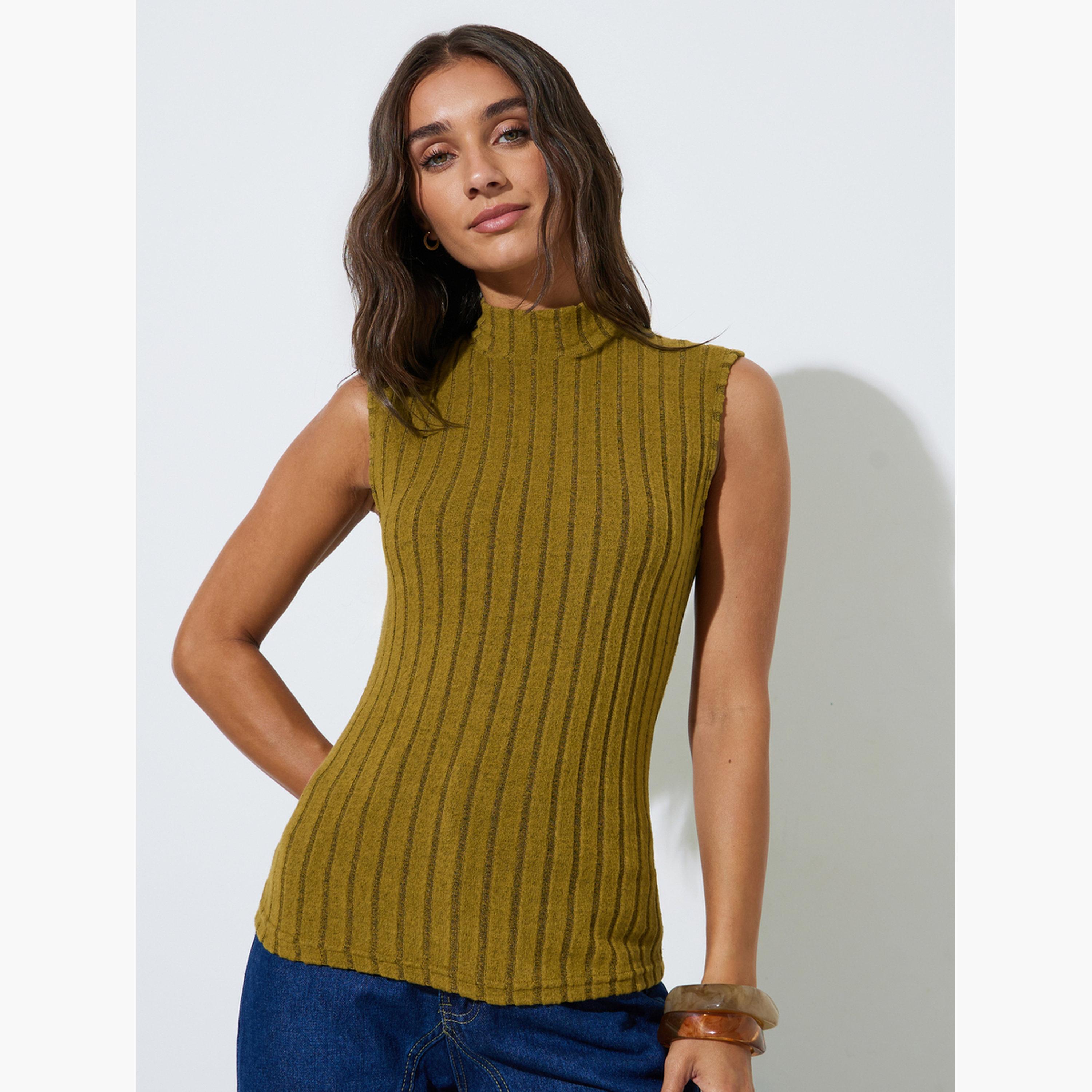 Styli Pack of 2 - High Neck Sleeveless Fitted Ribbed Knit Top-women-clothing-shirtsandblouses-blouses-image-2