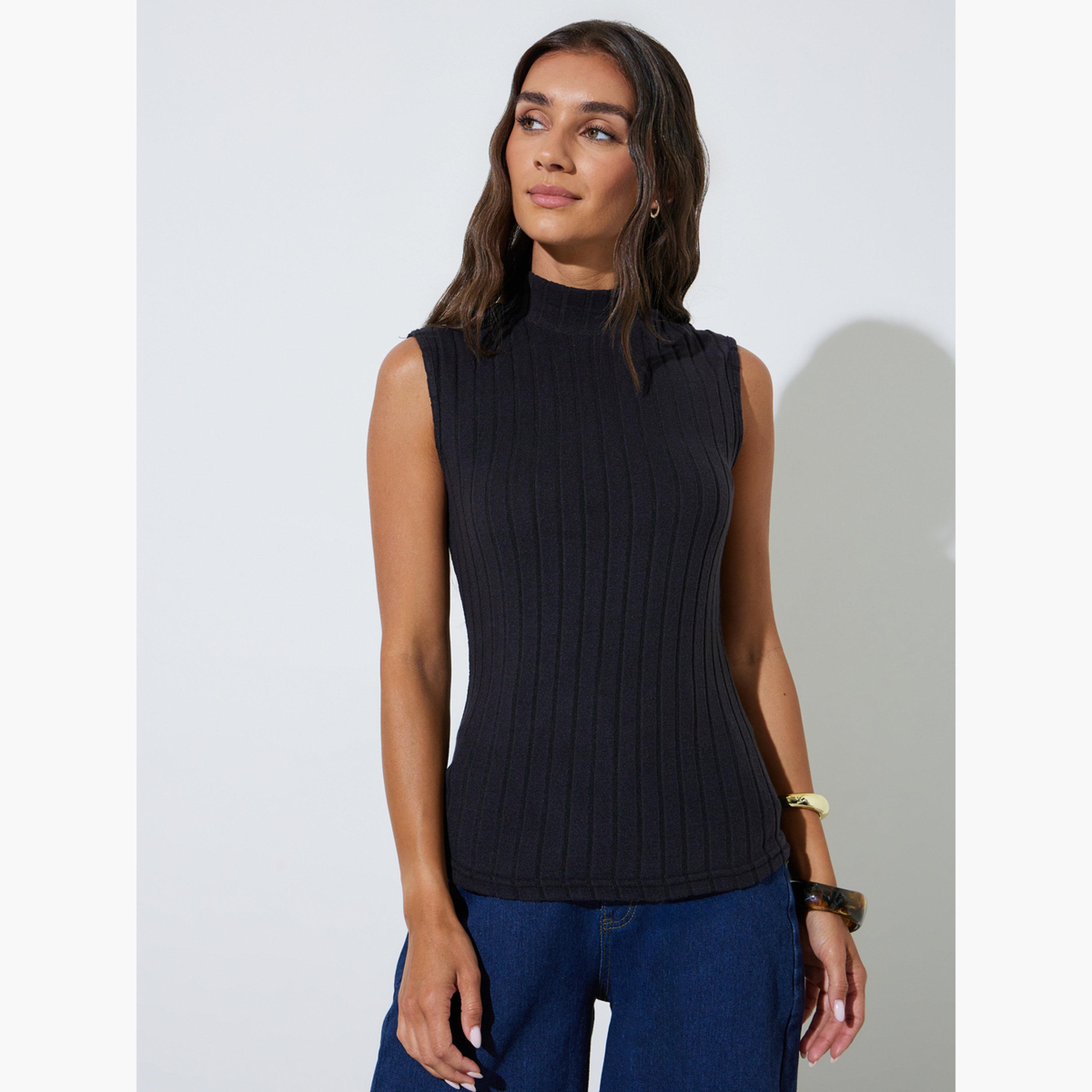 Styli Pack of 2 - High Neck Sleeveless Fitted Ribbed Knit Top-women-clothing-shirtsandblouses-blouses-image-4