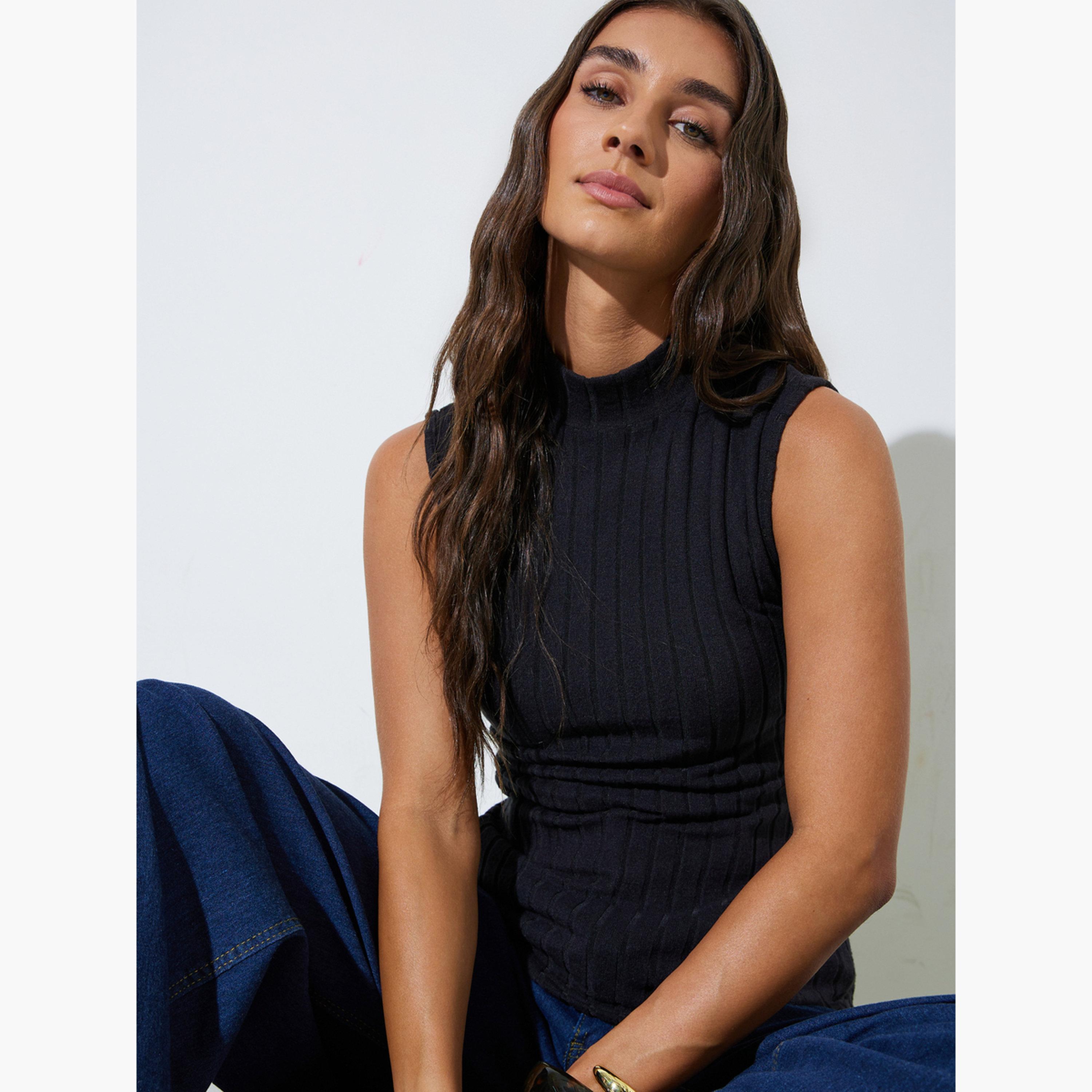 Styli Pack of 2 - High Neck Sleeveless Fitted Ribbed Knit Top-women-clothing-shirtsandblouses-blouses-image-8