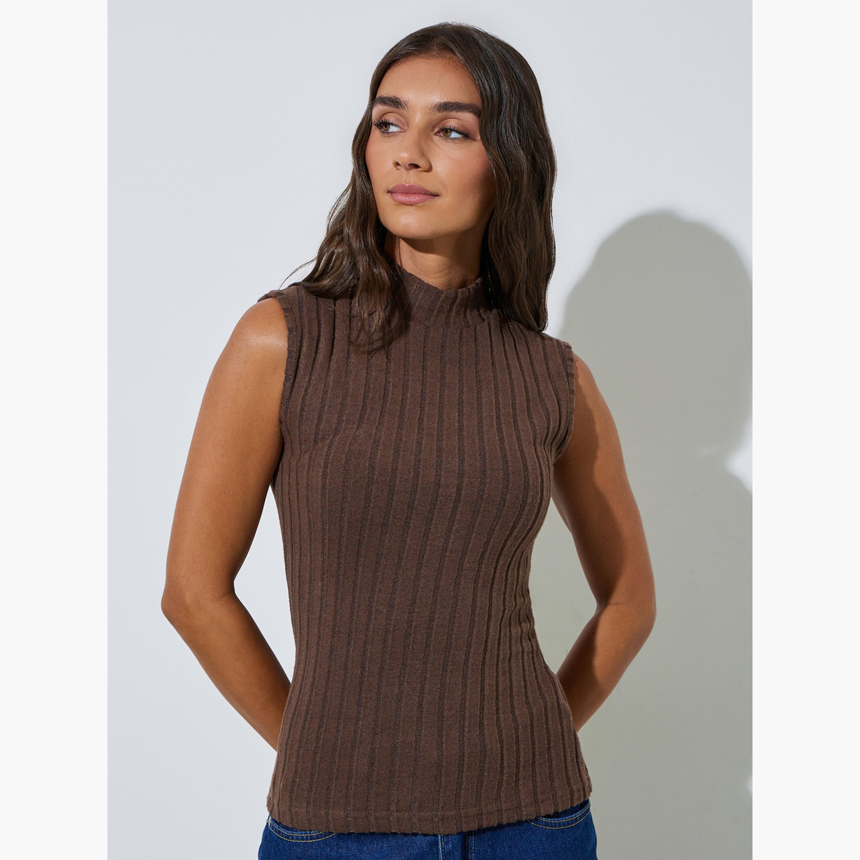 Styli Pack of 2 - High Neck Sleeveless Fitted Ribbed Knit Top-women-clothing-shirtsandblouses-blouses-image-4