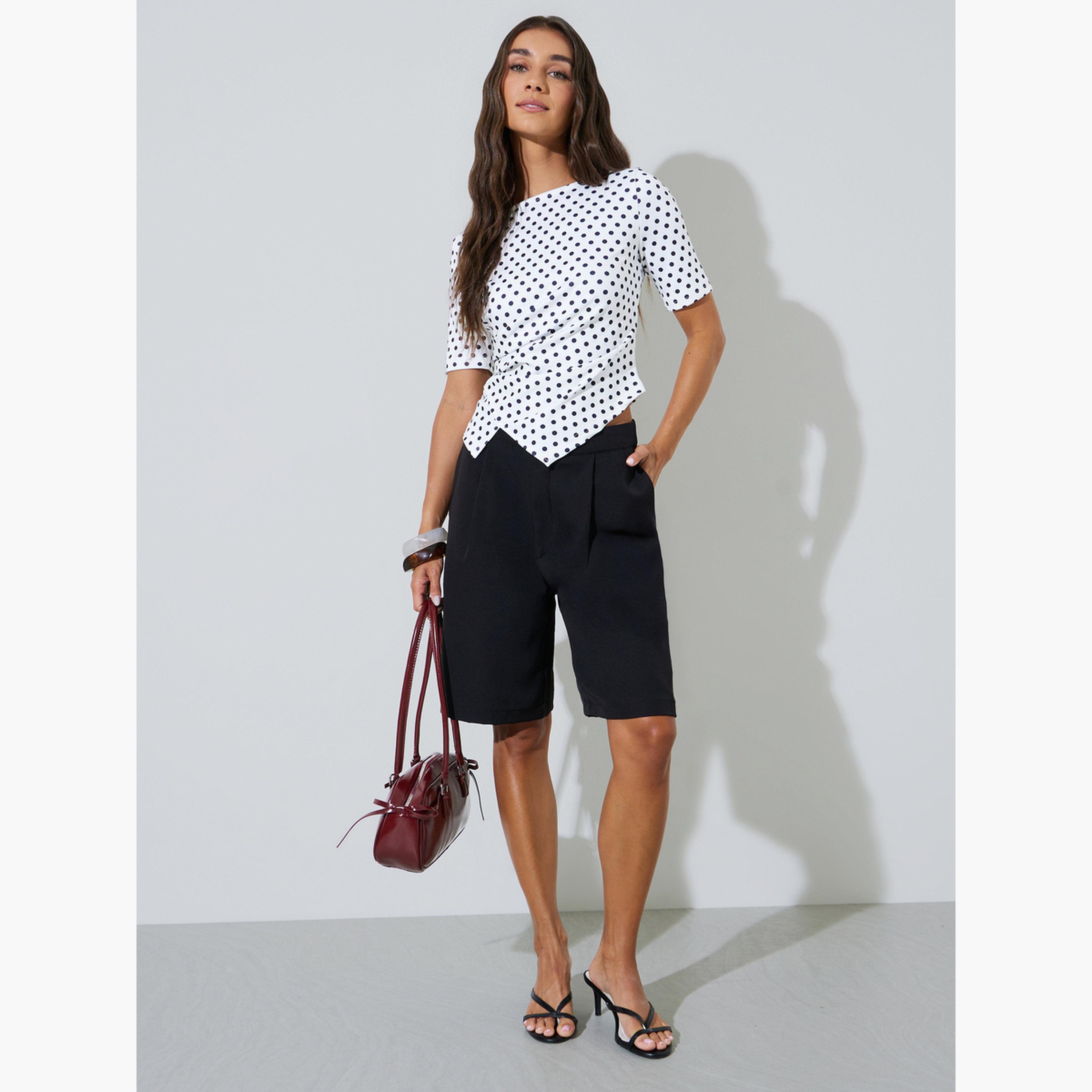 بلوزة محبوكة بنمط منقط وحافة غير متماثلة الطول-women-clothing-shirtsandblouses-blouses-image-2