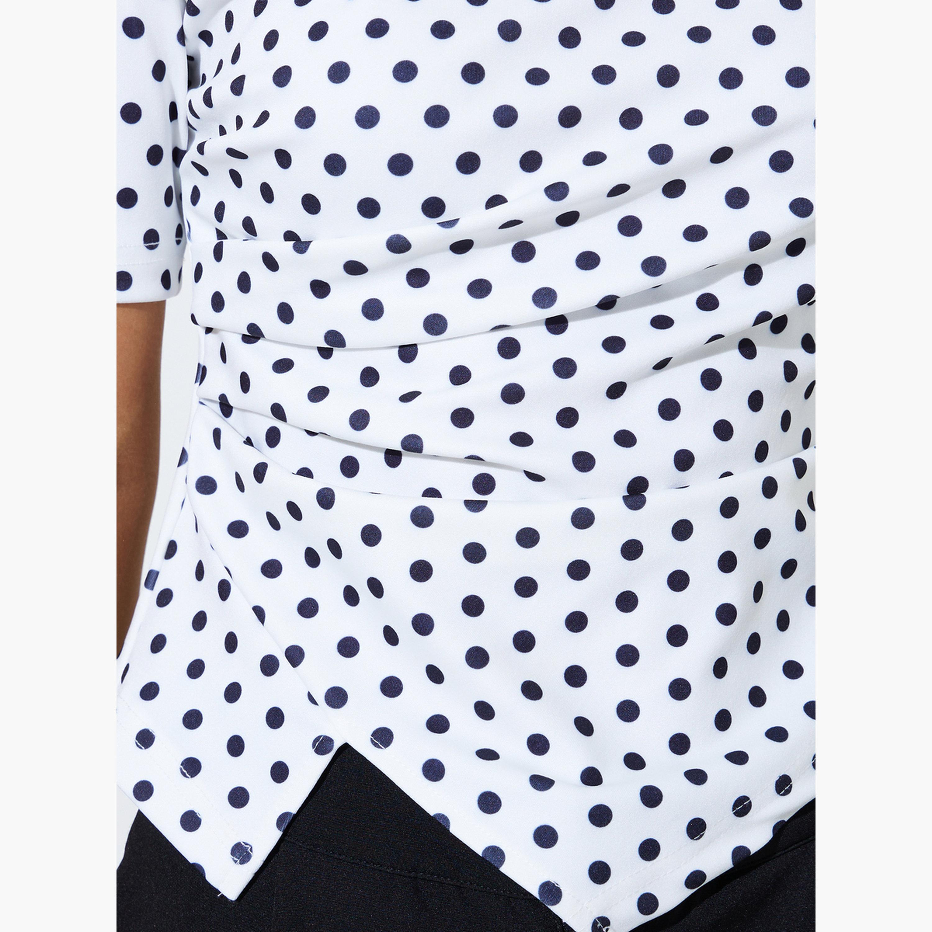 بلوزة محبوكة بنمط منقط وحافة غير متماثلة الطول-women-clothing-shirtsandblouses-blouses-image-4