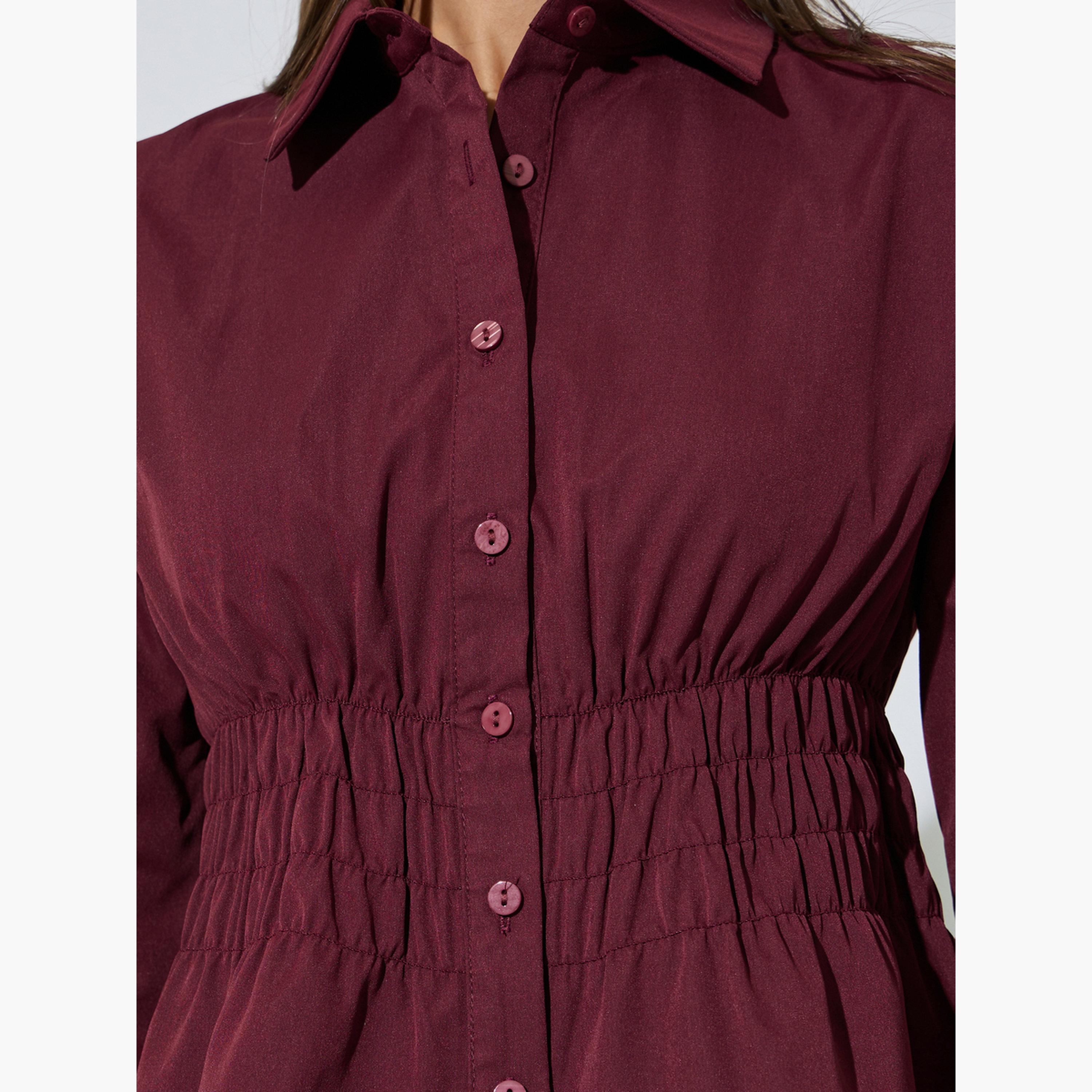 قميص بأكمام طويلة وخصر بكشكشة لون أصفر وبرغندي-women-clothing-shirtsandblouses-shirts-image-5
