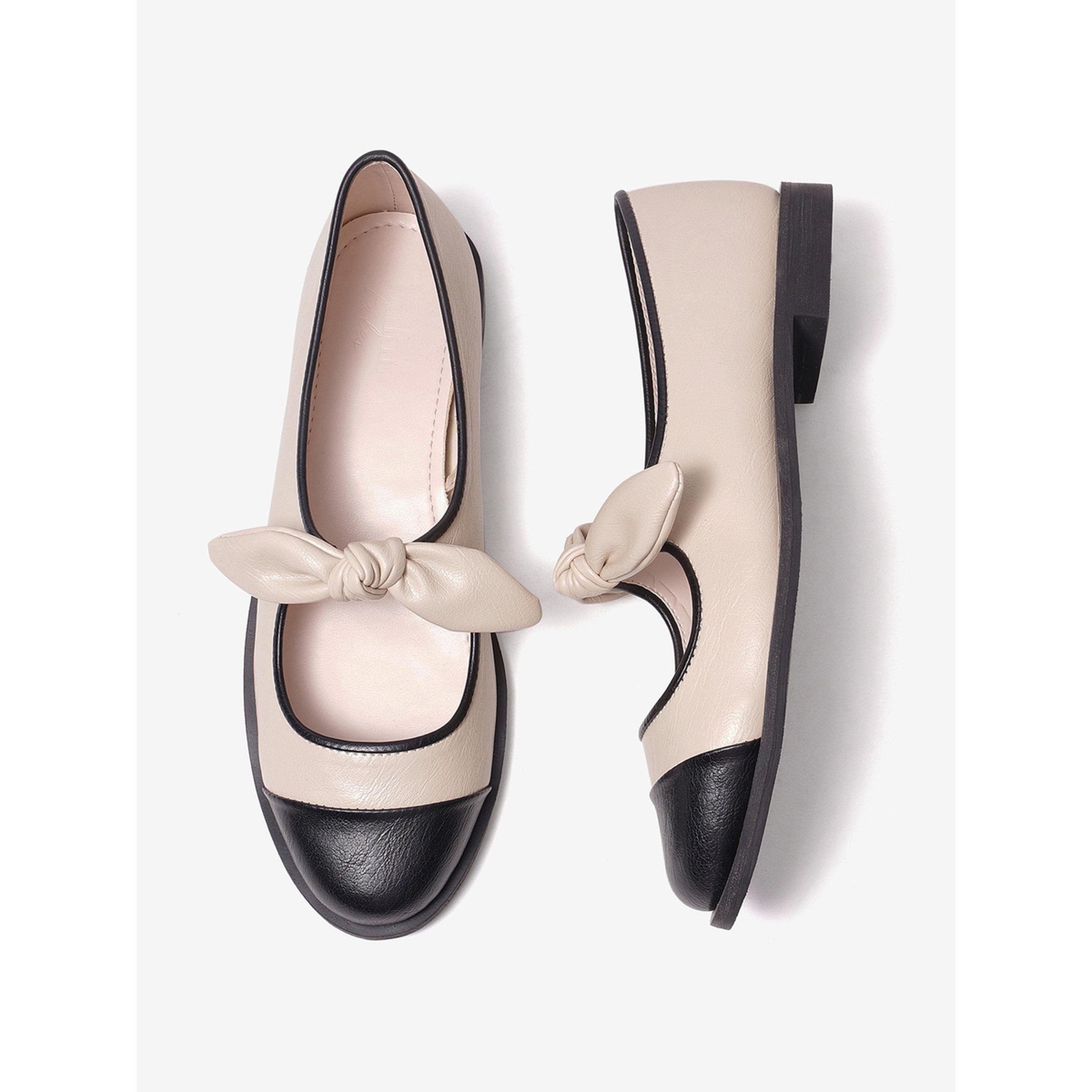 حذاء باليرينا بمقدمة متباينة وتفاصيل عقدة فراشة-women-shoes-ballerinas-image-5