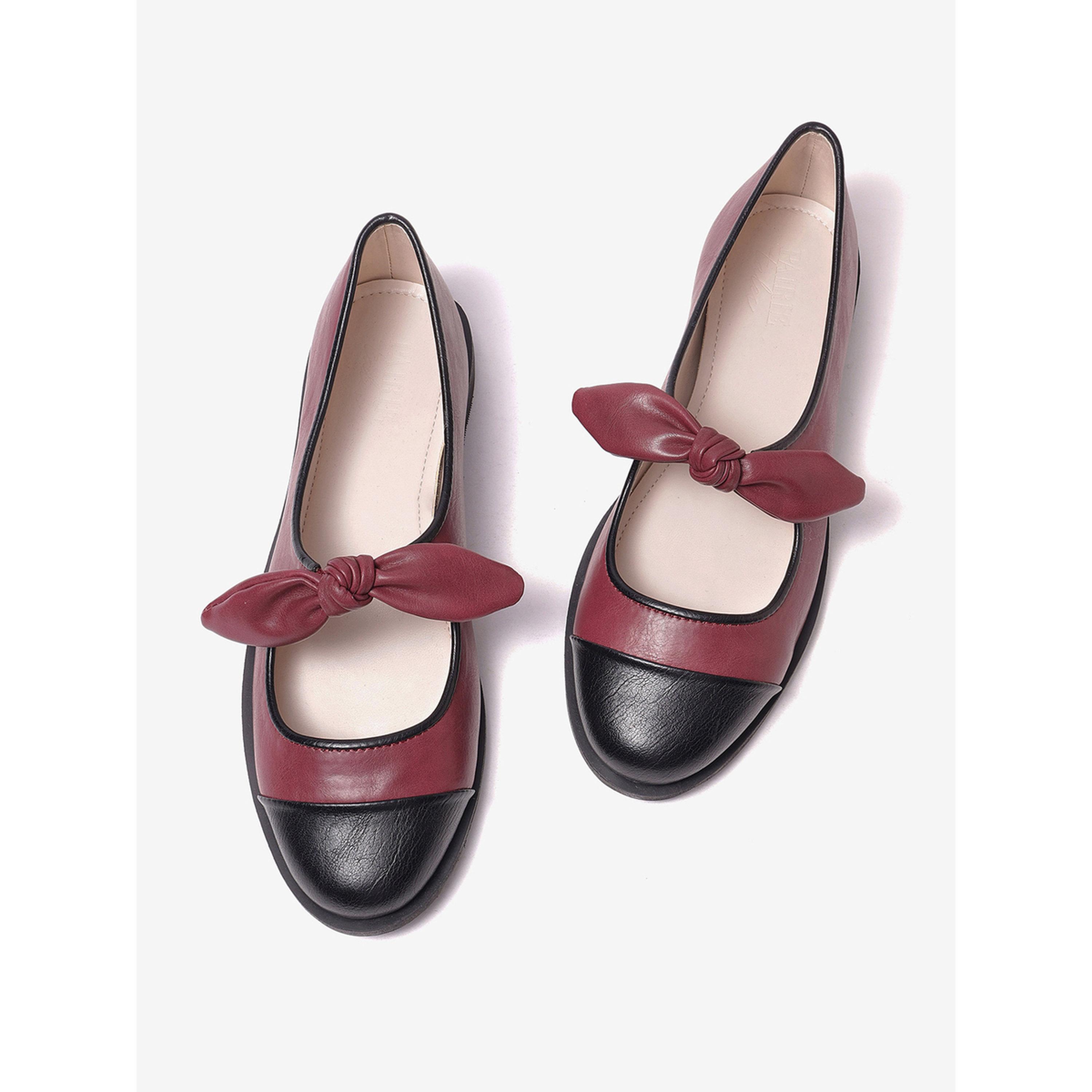 حذاء باليرينا بمقدمة متباينة وتفاصيل عقدة فراشة-women-shoes-ballerinas-image-5
