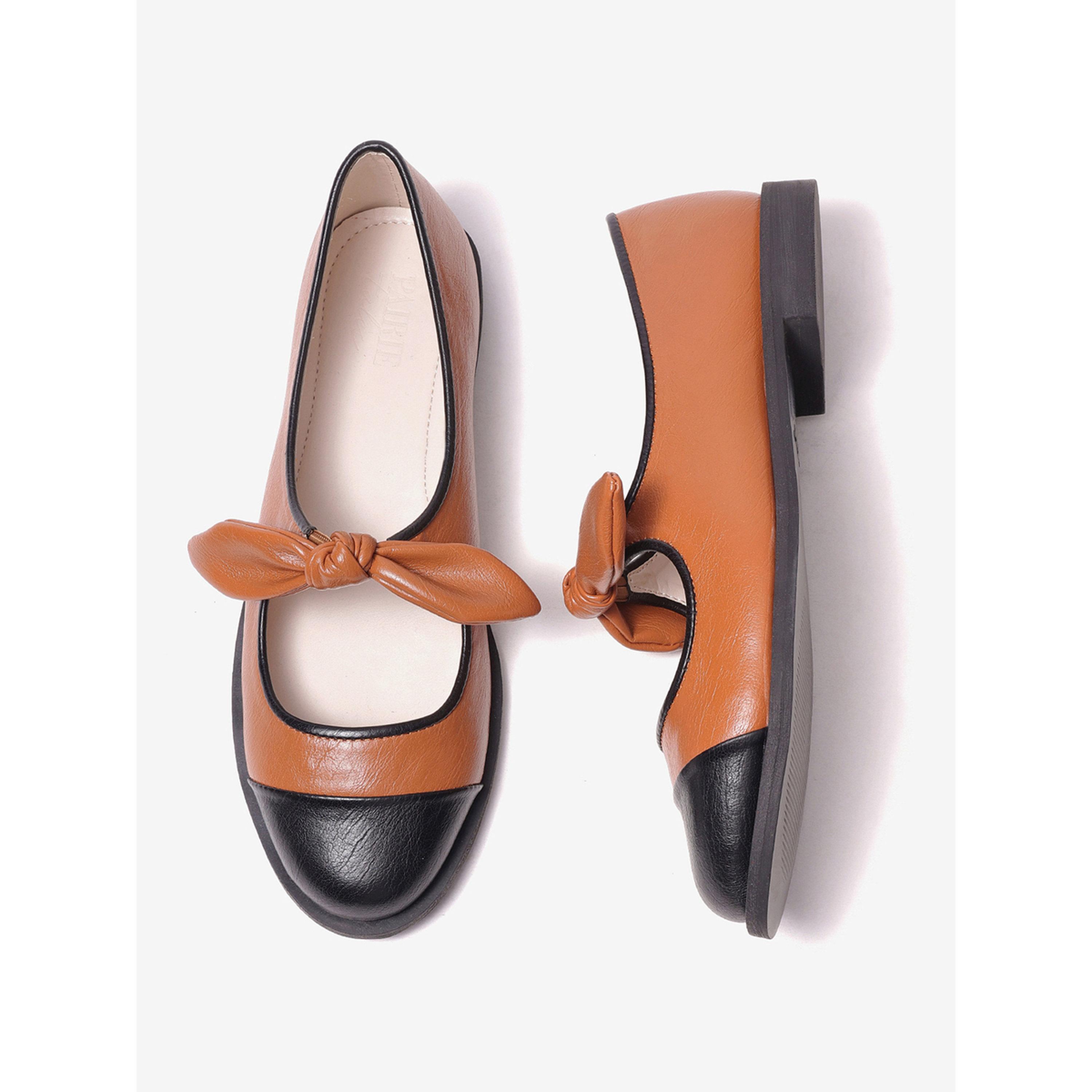 حذاء باليرينا بمقدمة متباينة وتفاصيل عقدة فراشة-women-shoes-ballerinas-image-3