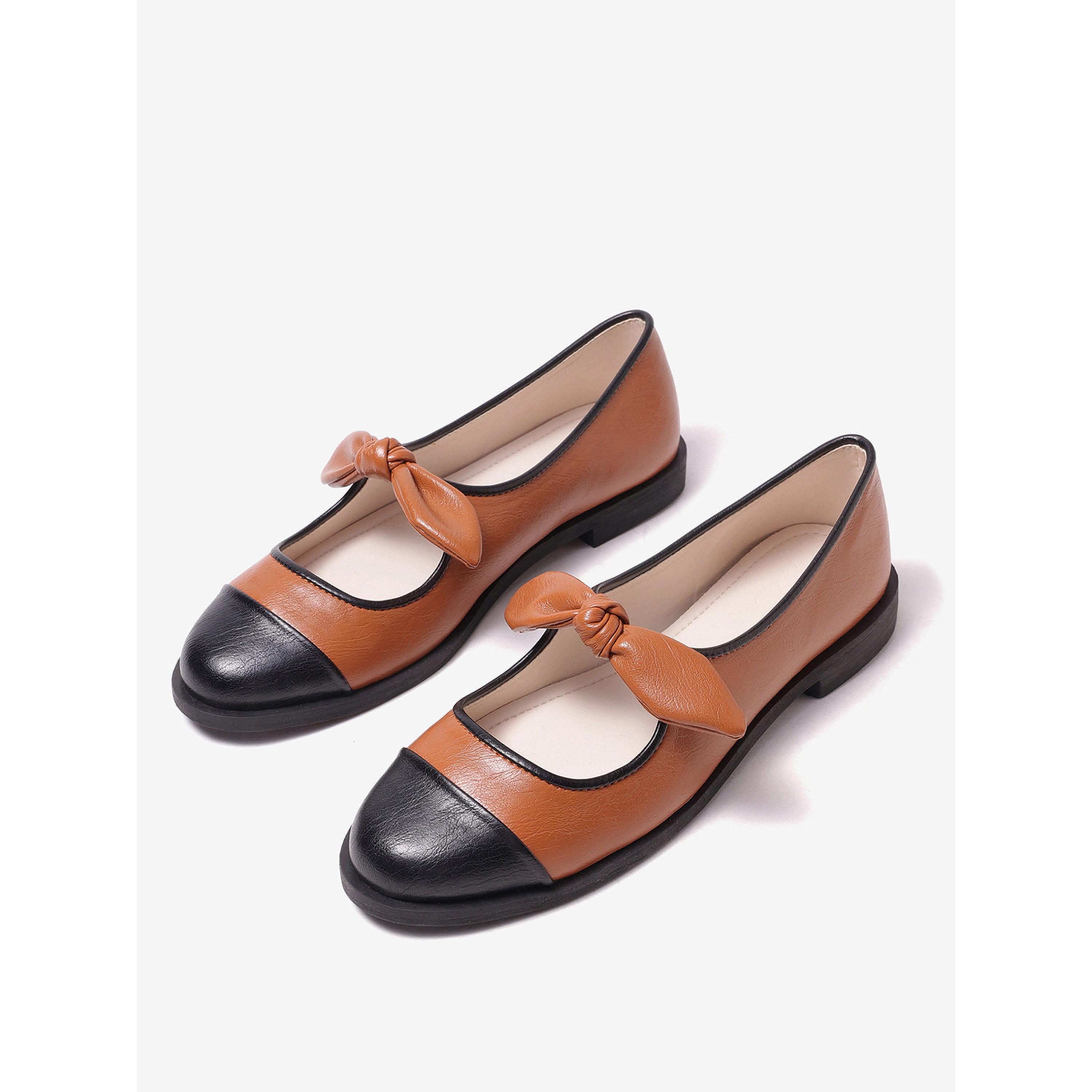 حذاء باليرينا بمقدمة متباينة وتفاصيل عقدة فراشة-women-shoes-ballerinas-image-5