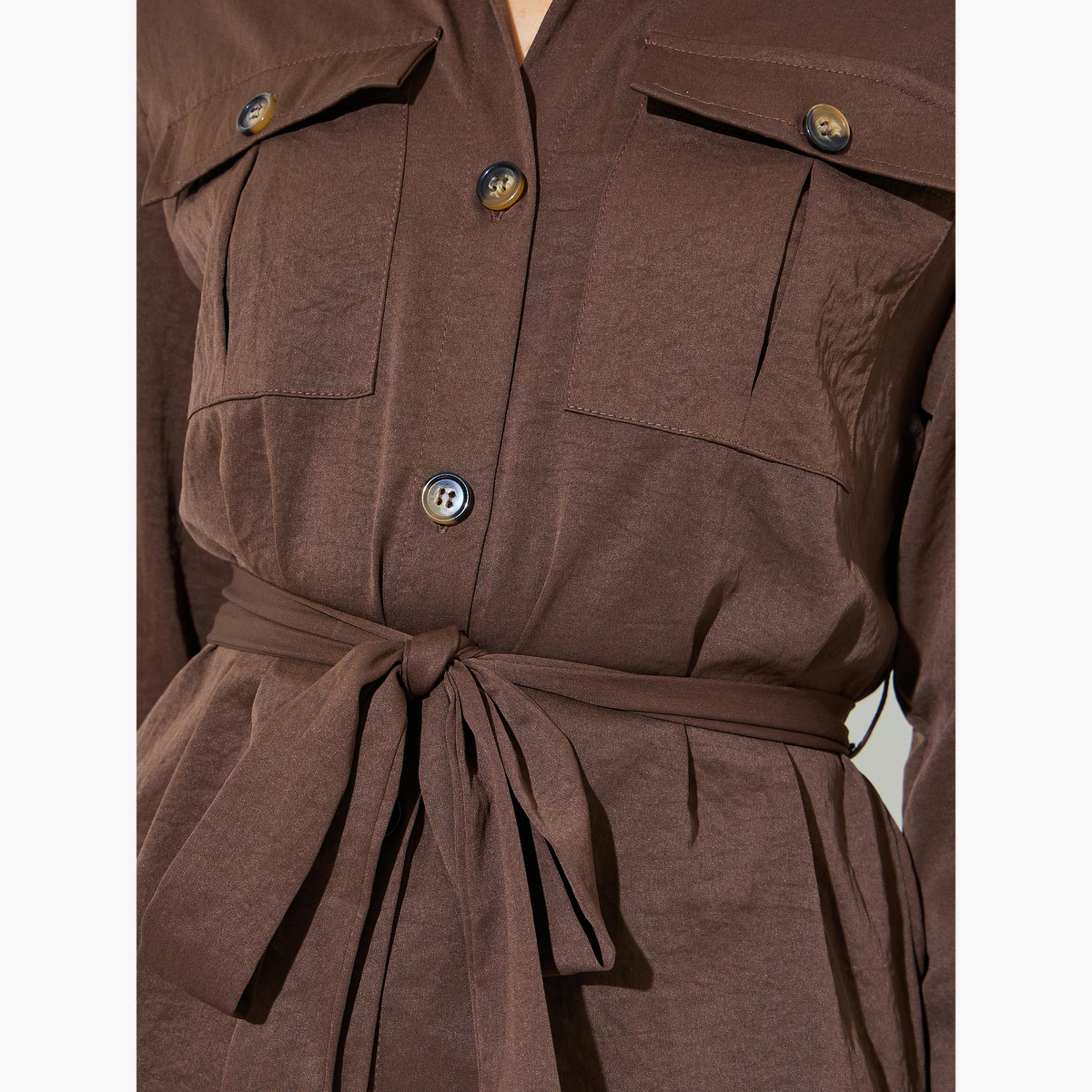 طقم منسق من بنطال وبلوزة بأكمام مطوية وجيوب-women-clothing-coordsets-image-6