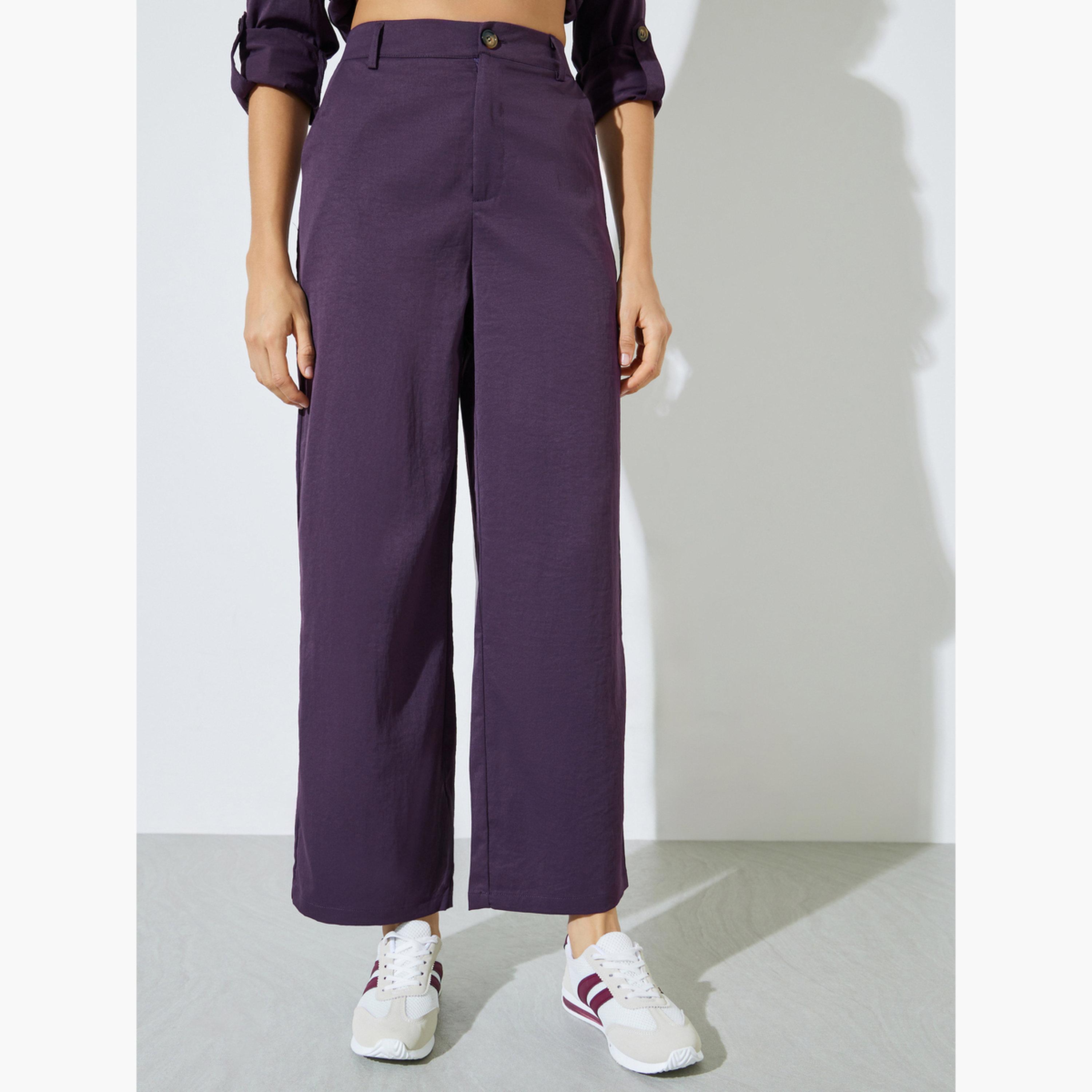 Styli Purple Roll-Up Sleeve Pocketed Shirt and Pants Co-ord Set-women-clothing-coordsets-image-5