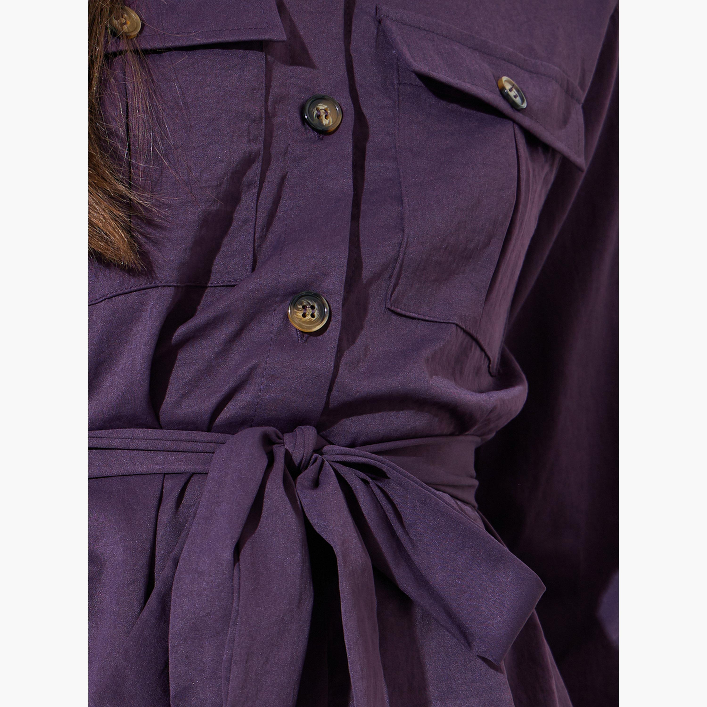 Styli Purple Roll-Up Sleeve Pocketed Shirt and Pants Co-ord Set-women-clothing-coordsets-image-6