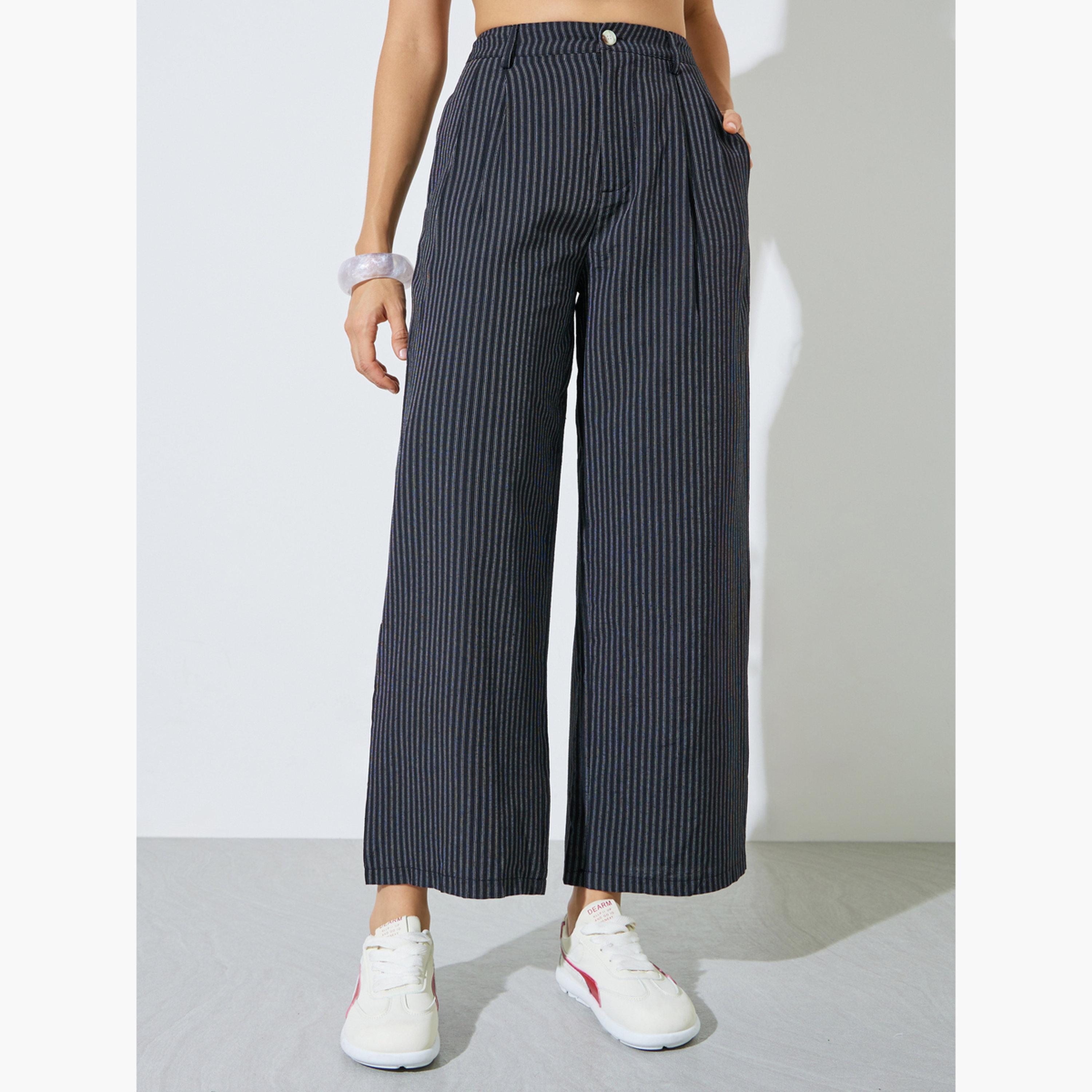 Styli Black Striped Belted Top and Pants Co-Ord Set-women-clothing-coordsets-image-5