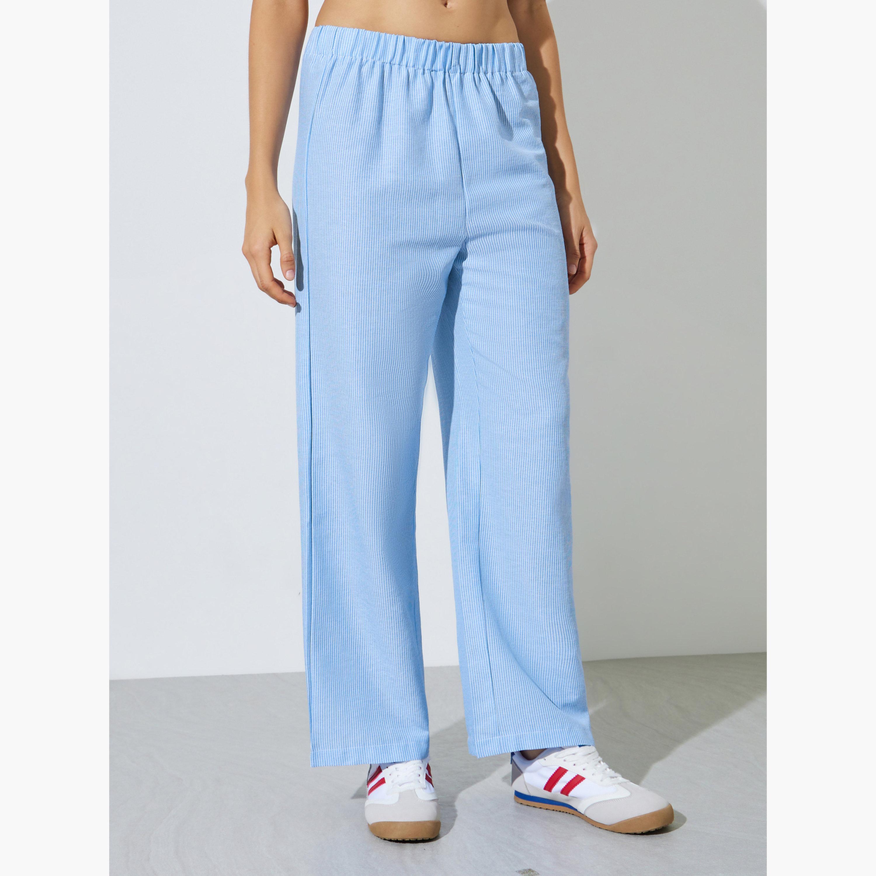 ستايلي - طقم قميص وبنطال مخطط باللون الأزرق-women-clothing-coordsets-image-5
