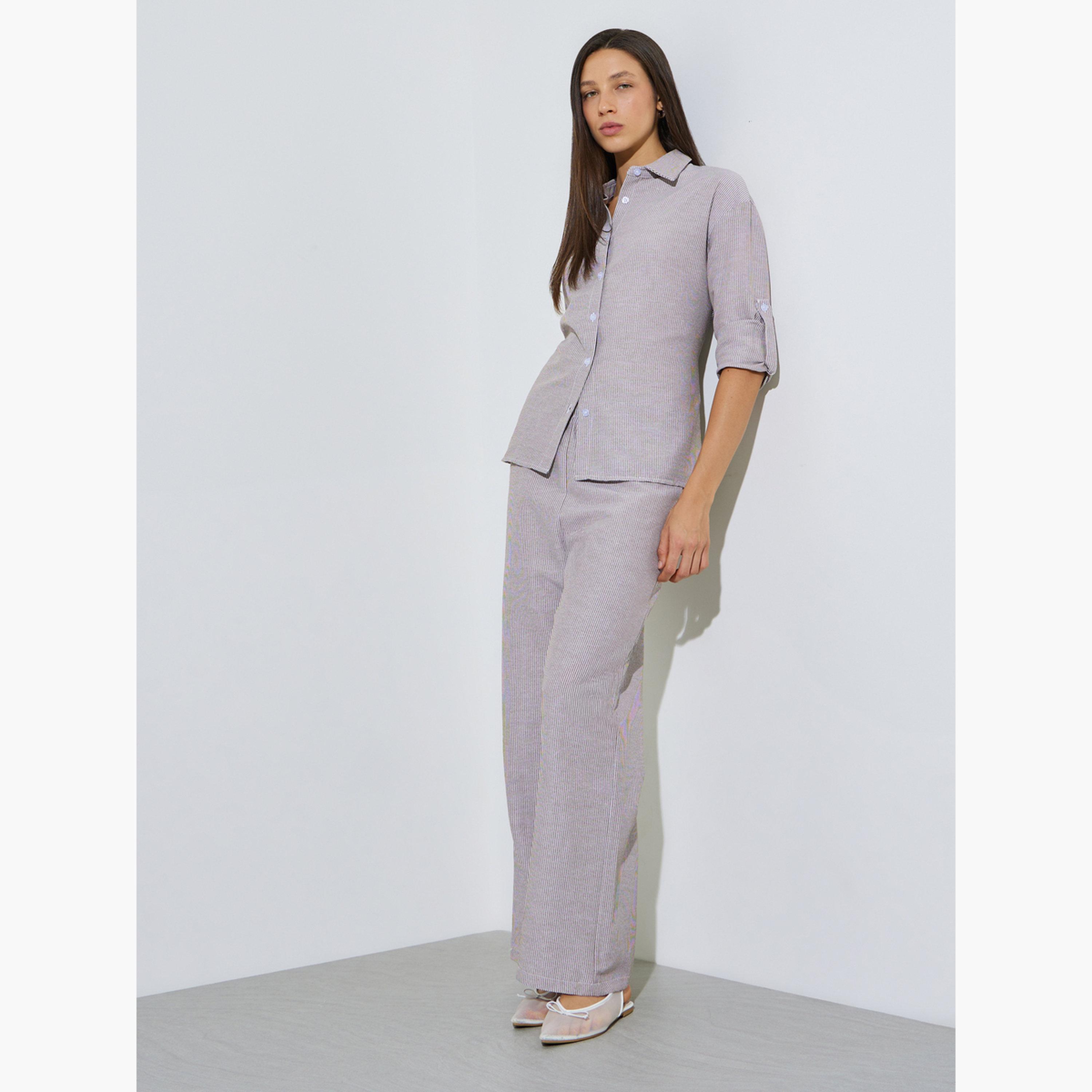 Styli Brown Striped Shirt and Pants Co-Ord Set-women-clothing-coordsets-image-6
