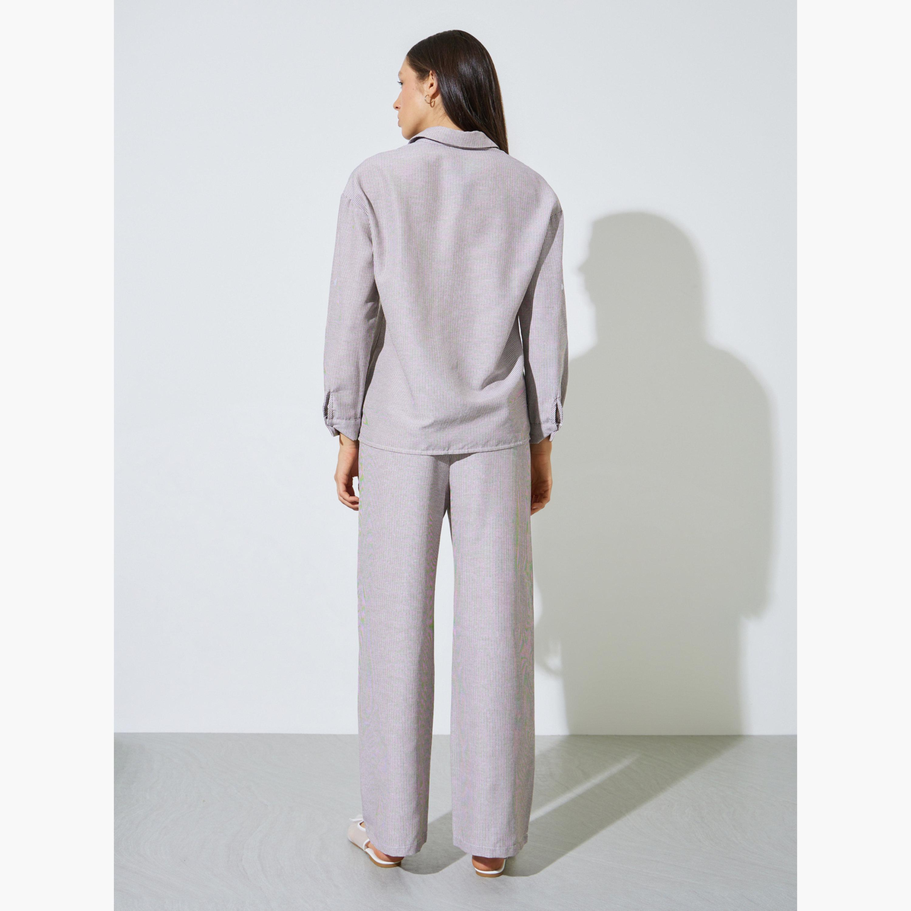 Styli Brown Striped Shirt and Pants Co-Ord Set-women-clothing-coordsets-image-7